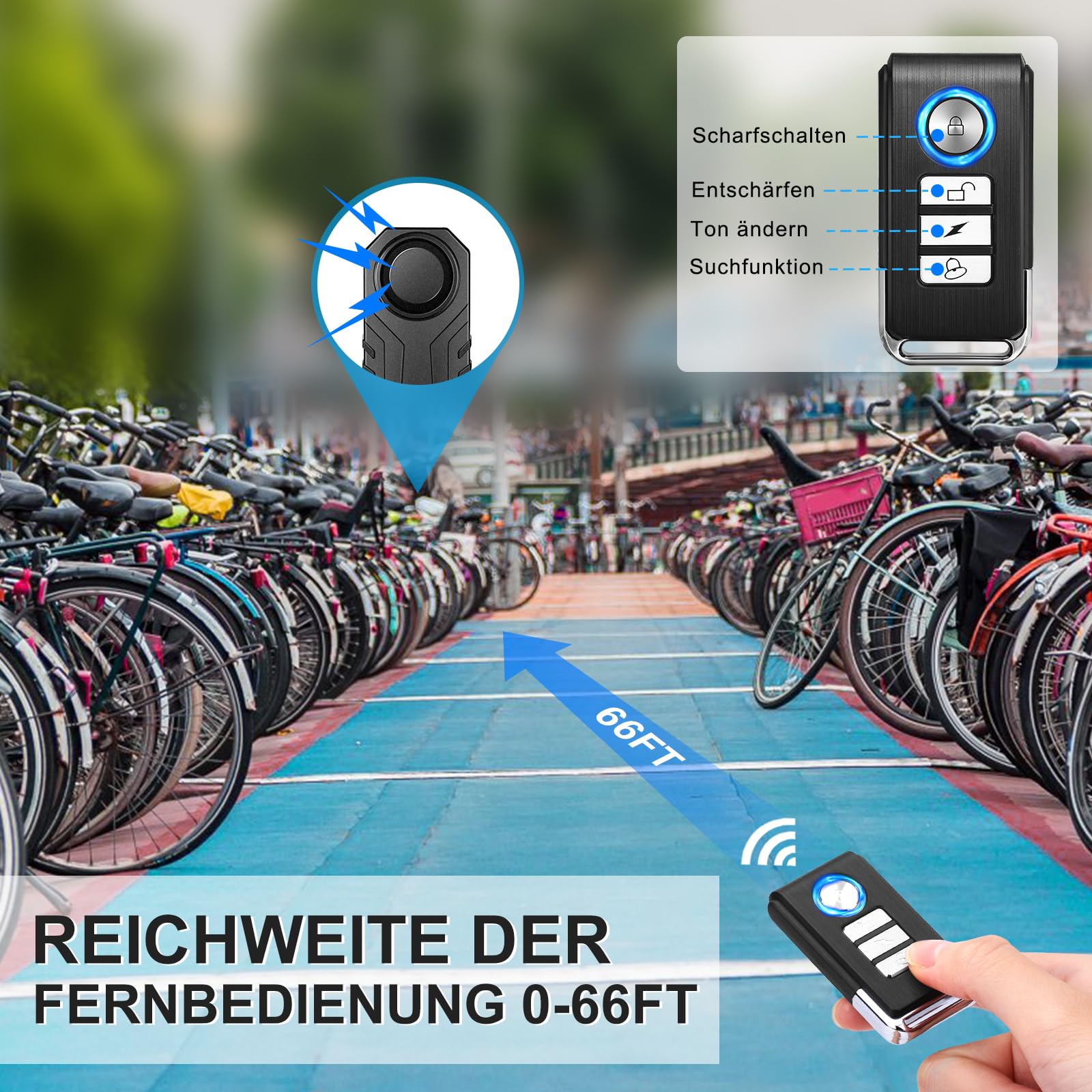 Alarm rowerowy, zabezpieczenie przed kradzieżą 113 dB, z pilotem zdalnego sterowania, czujnik wibracji, wodoszczelny, do motocykli, skuterów, rowerów, drzwi