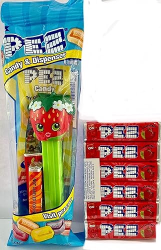 Strawberry Kiss Shopkins Pez Dispensador en bolsa para violonchelo con 2 rollos de caramelo + 6 rollos de relleno de caramelo con sabor a fresa disponible en Yaxa Colombia