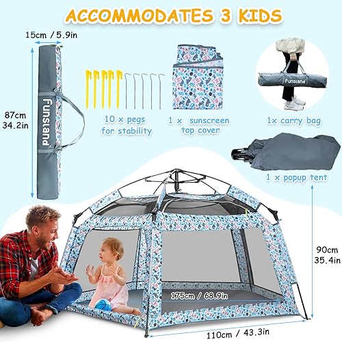 Miniatura 7 de Tienda de campaña desplegable para bebés, tienda de campaña para exteriores e interiores para playa con toldo, bolsa de viaje, patio de juegos
