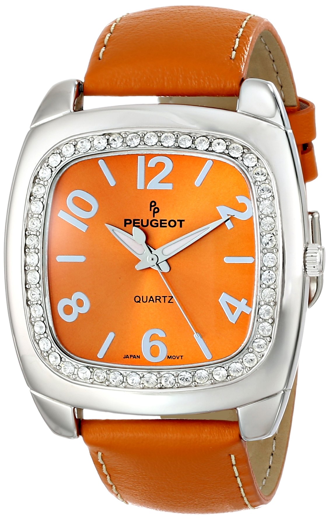 Peugeot Womens Crystal Bezel Boyfriend Size Watch, Easy to Read Dial with Colorful Leather Strap, Orange 310OR, NO SIZE, Modern (B001L4EZ6O) Amazon Price History, Amazon Price Tracker