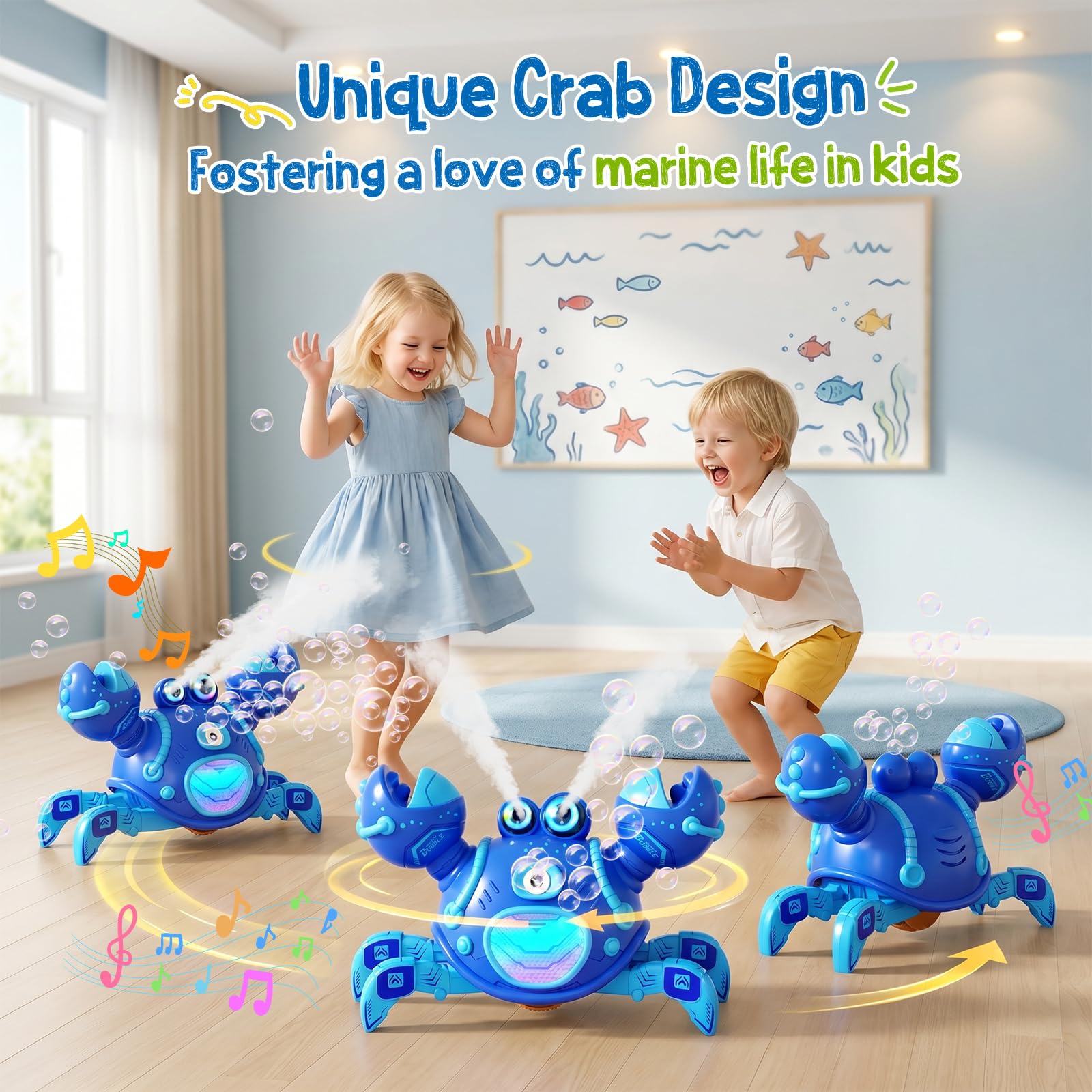 Beria Electric Bubble Machine for Kids 3-12 Year Old: Crab Bubble Machine Sound Toy Lights Up Bubble Blower Gifts for Toddler Baby Age 3 4 5 6 7 8 Birthday Presents Indoor Garden Bubble Toy Party - Image 5