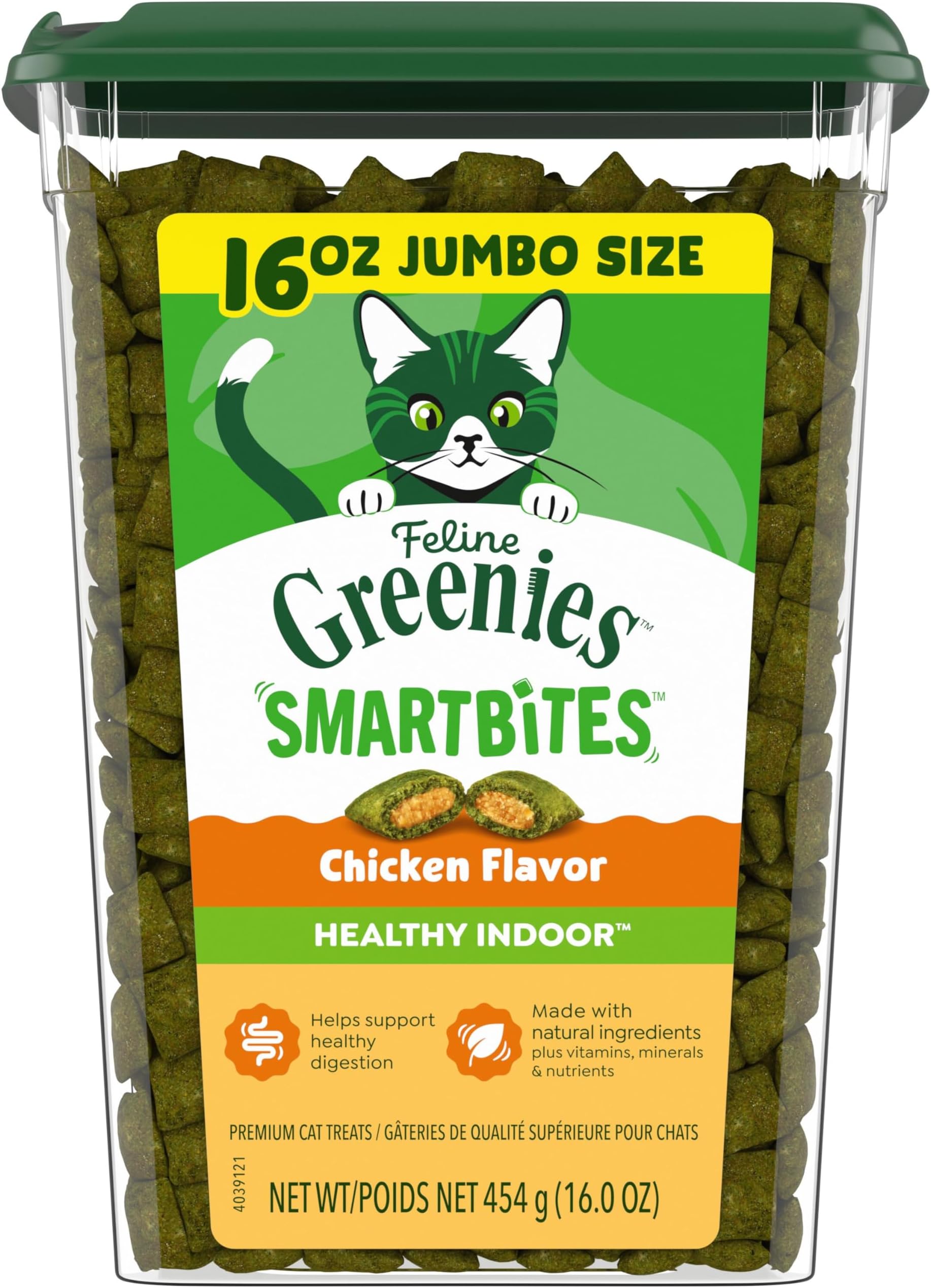 Feline Smartbites, Cat Treats Healthy Recipe, Indoor Cat Treats, Chicken Flavor, 16 oz. Tub