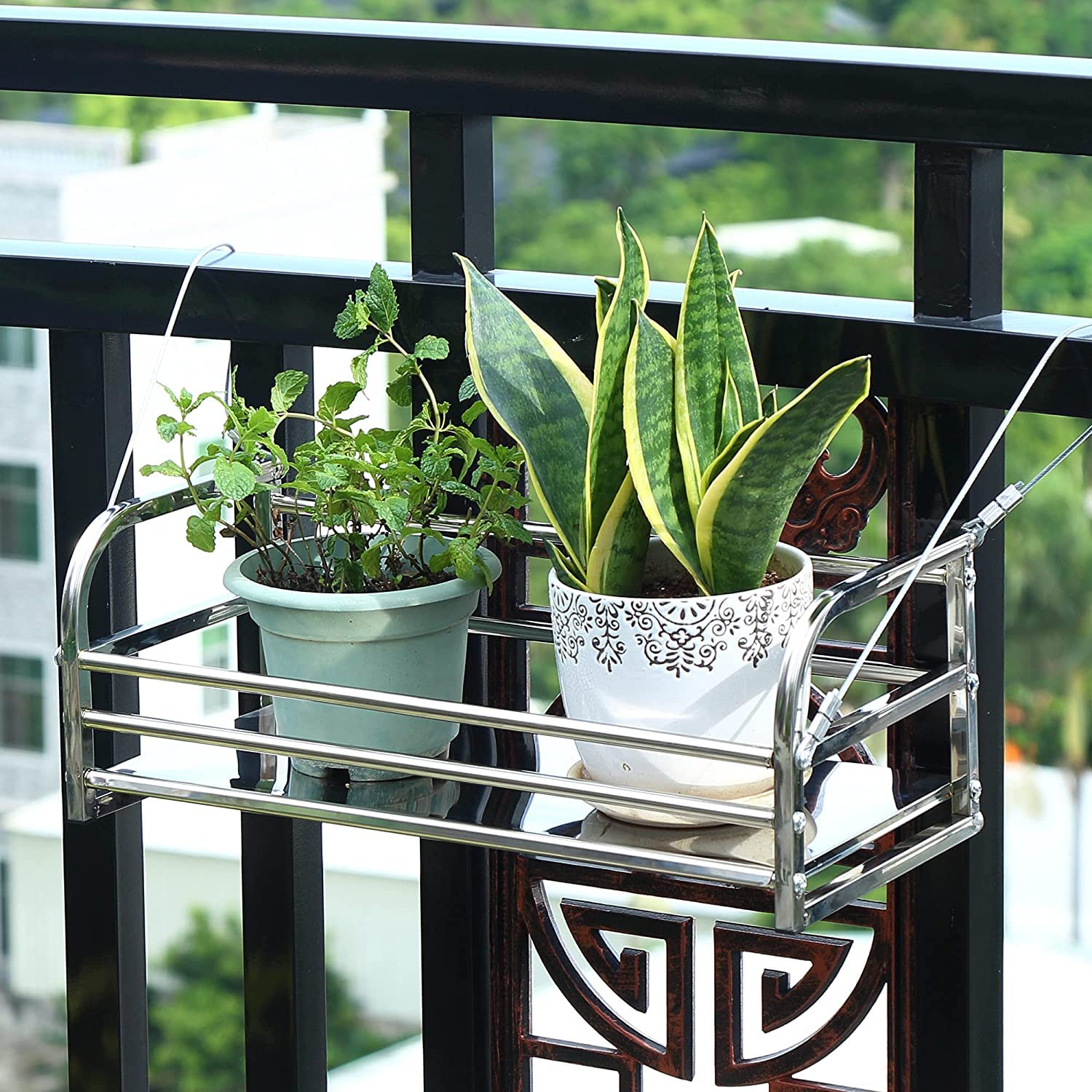 Supporto per Piante, Portavasi per Fiori, Portavasi Sospeso, in Acciaio Inox, con Ringhiera Regolabile E Appesa al Balcone Esterno, alla Recinzione Esterna O al Ponte.