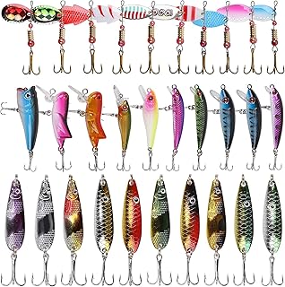 Metal Fishing Spoon Lures Set, Fishing Lures Kit Fishing Spinner Bait Hard Minnow Lures Assortment for Pike Walleye Trout Lures Spinning Fishing Lures with Sharp Treble Hooks Freshwater Swim Bait