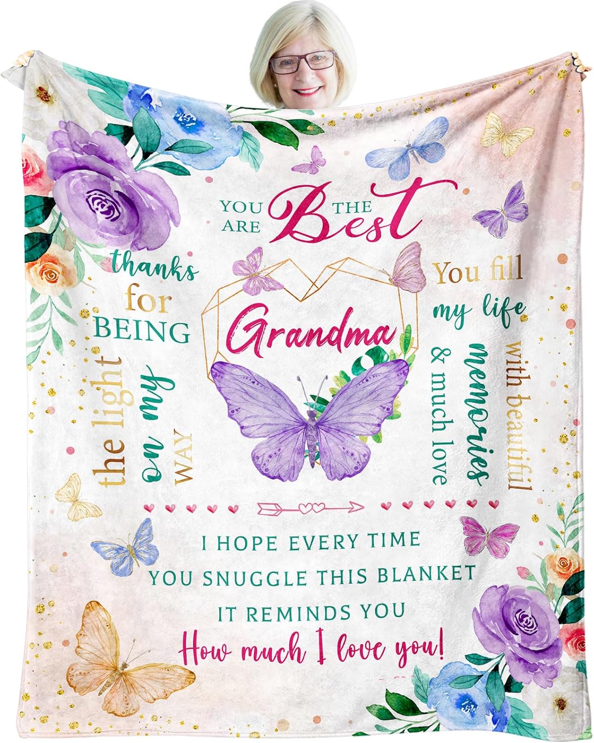 Valentines Day Grandma Gifts, Birthday Gifts for Grandma, Thoughtful Gift for Grandmother from Granddaughter/Grandchildren, Grandmom Gift Throw Blanket 60"x50"