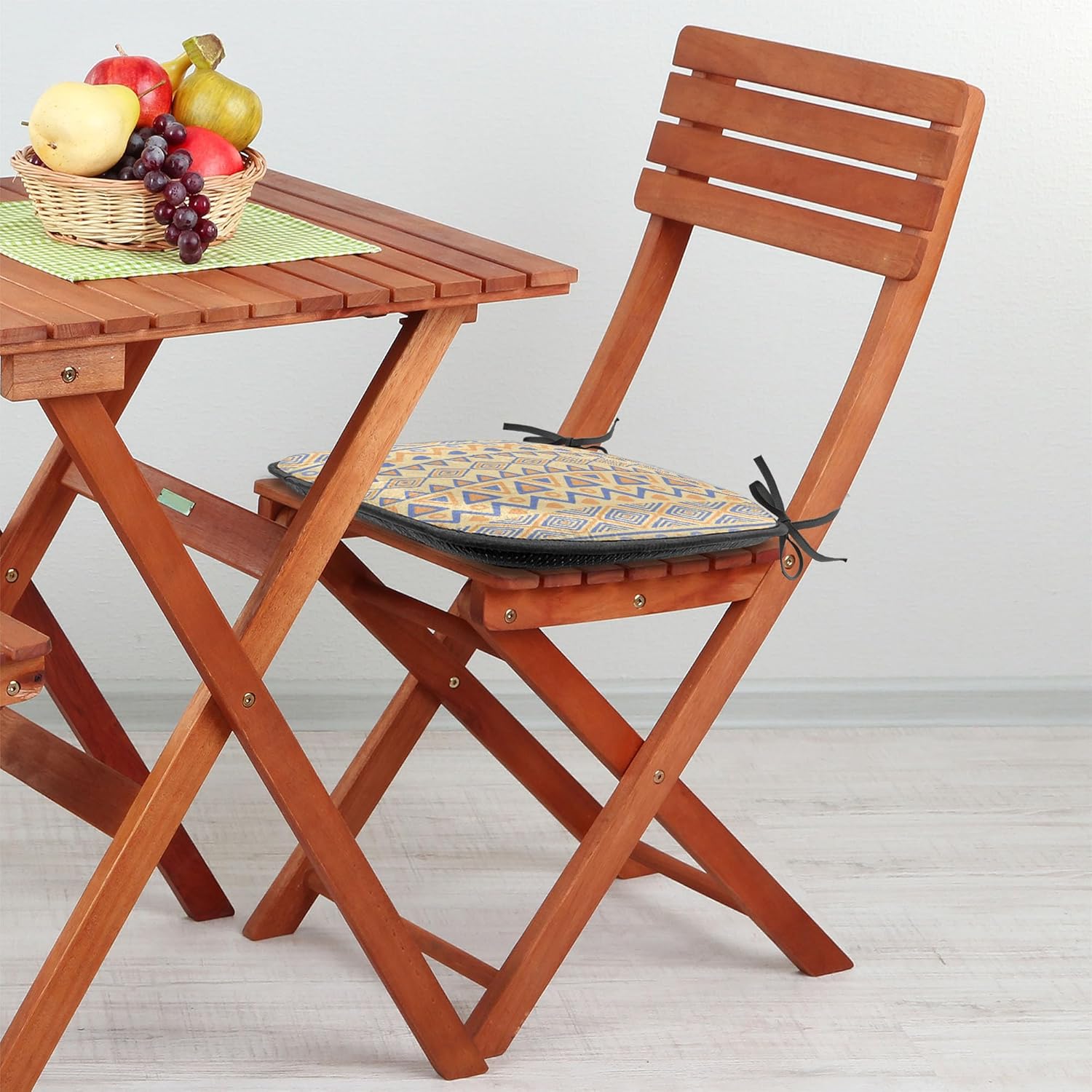 Ambesonne Striped Chair Seating Cushion Set of 2, Prehistoric Stripes Form Indie Hunting Aboriginal Wild Art, Anti-Slip Seat Padding for Kitchen & Patio, 16"x16", Yellow Blue