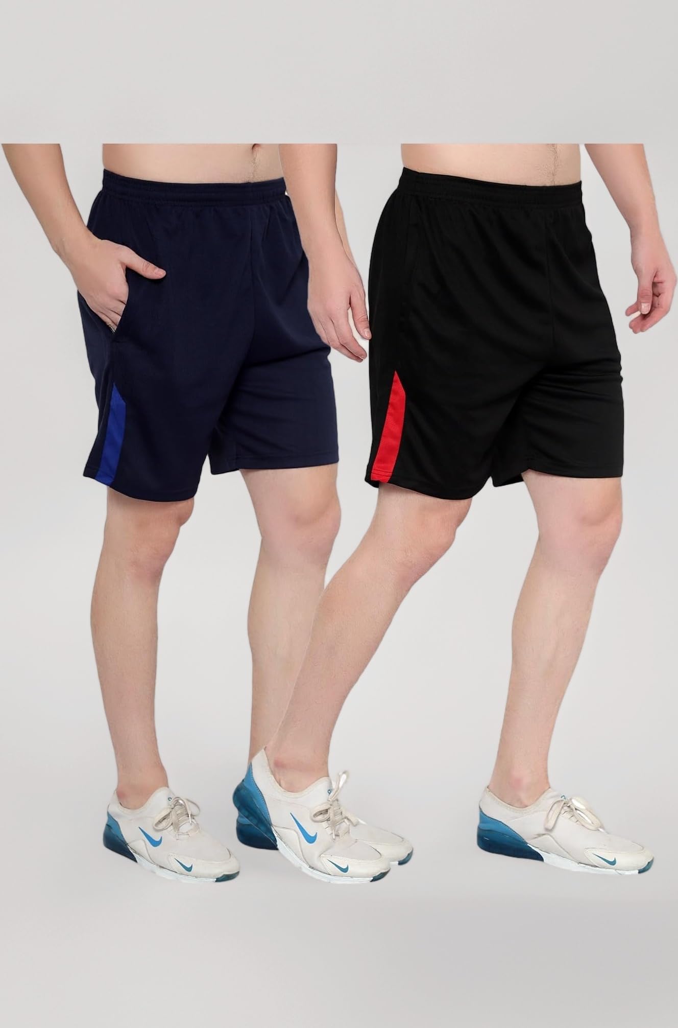 Men's Athletic Shorts Combo Pack - Quick Dry Polyester Blend Gym Running Training Sports Shorts with Zipper Pockets & Elastic Waistband