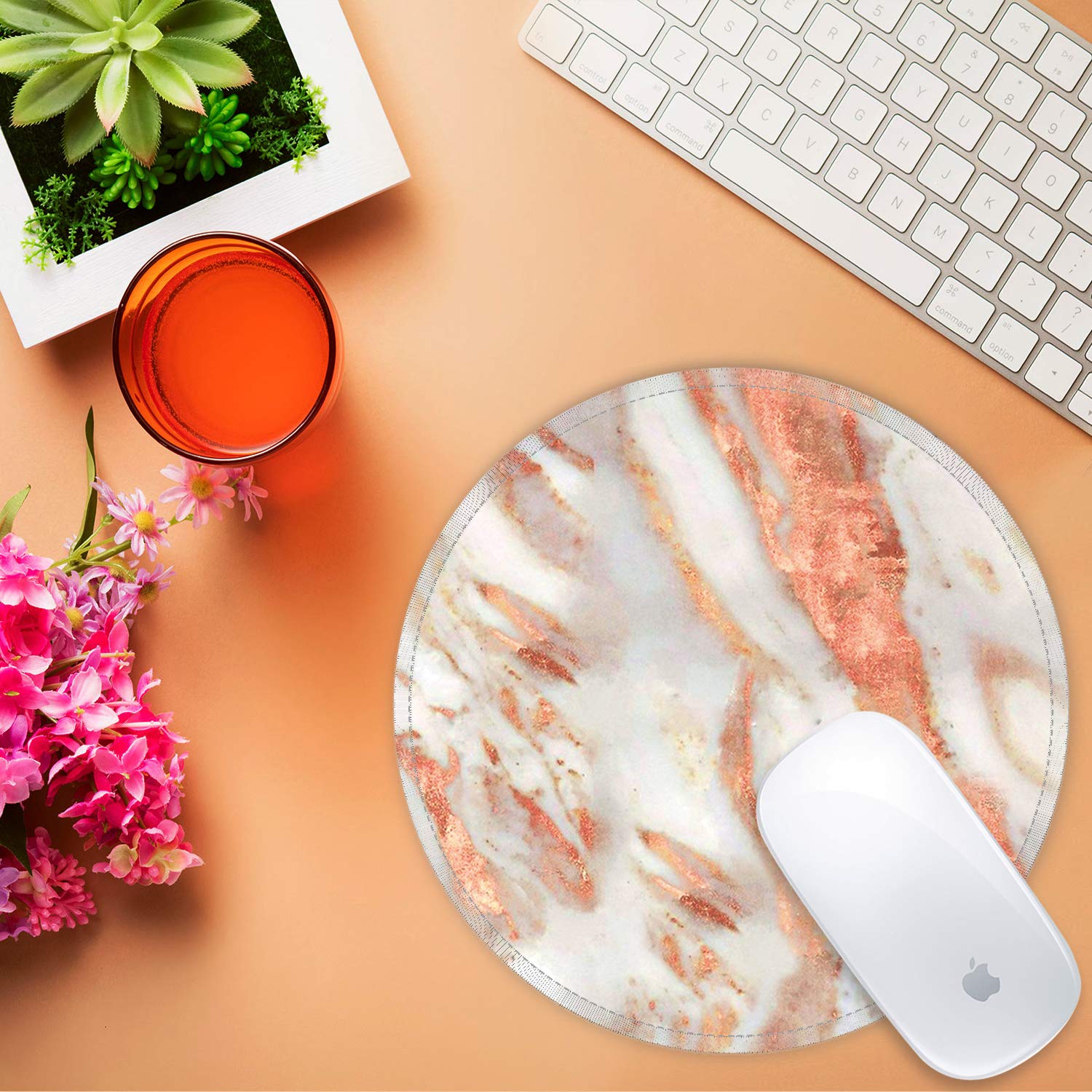 Cute Kids Mouse Pad Rose Gold Marble Mouse Pads for Girls Wireless Office Laptop Computer Desk Mousepad with Designs Decorative for Women Blush Pink Rose Gold Pattern Round Mouse Pad - 4 Pcs Pcs 8 in