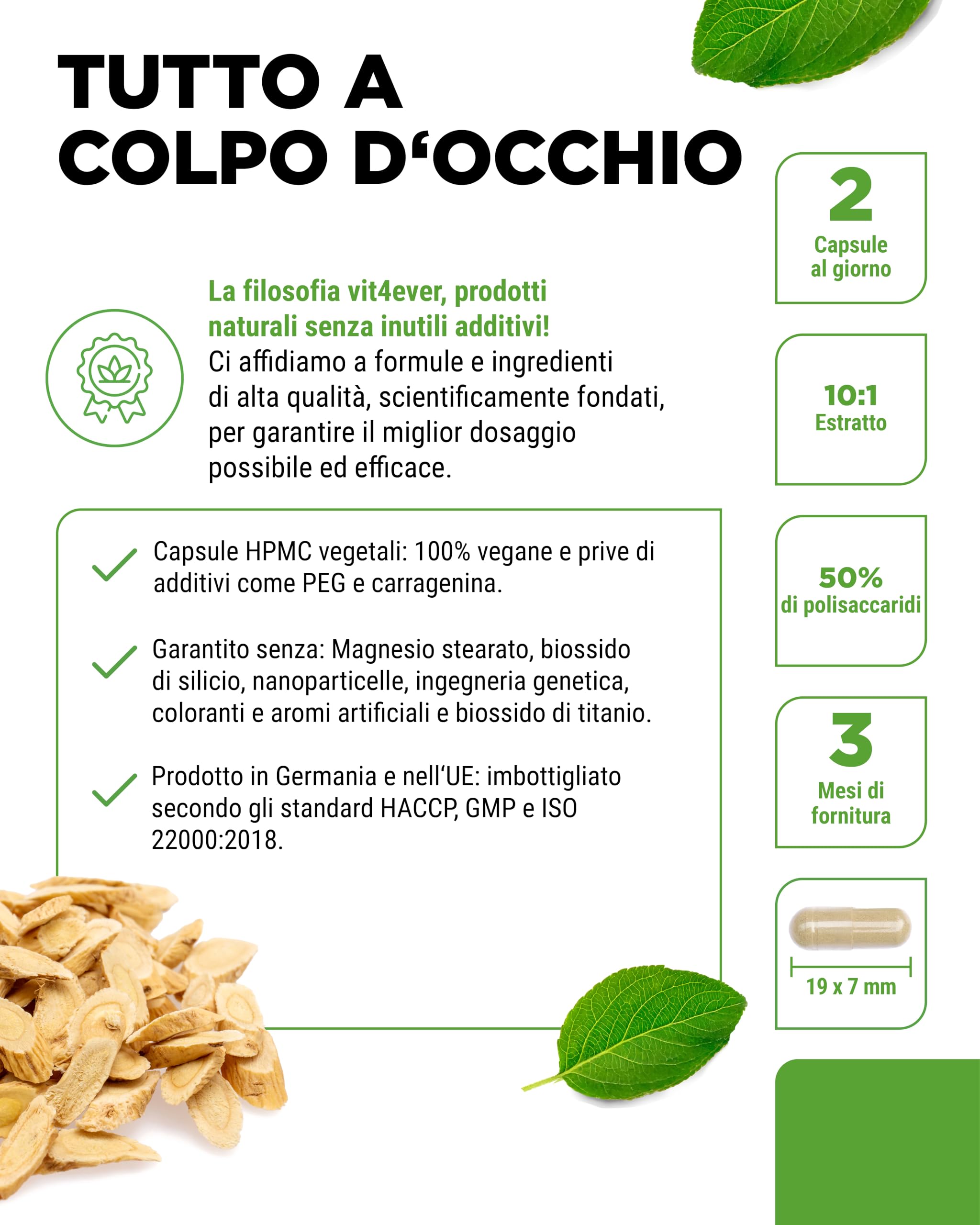 vit4ever Astragalo - Altamente dosato con 1400 mg di estratto puro al giorno - 180 capsule - Premium: 50% polisaccaridi - Estratto puro di astragalo - Senza additivi indesiderati - Vegano