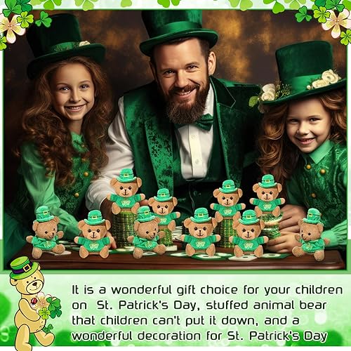 Miniatura 5 de 12 piezas de oso de peluche del día de San Patricio, mini oso de peluche, camisa bordada, oso de 4.7 pulgadas, pequeños recuerdos de fiesta para