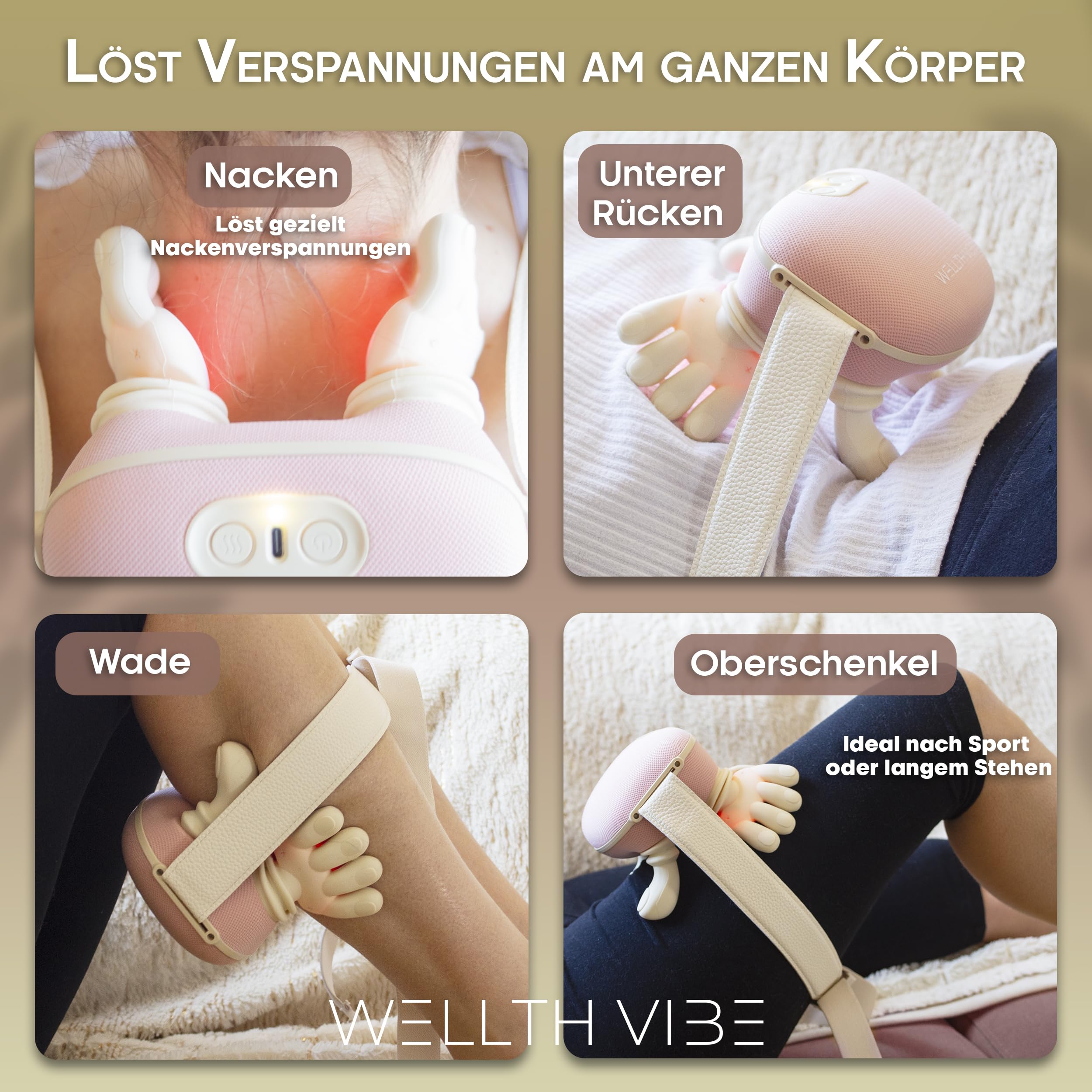 Nackenmassagegerät mit Wärme, Shiatsu Massagegerät für Nacken, Schultern & Rücken, 4D Tiefenmassage gegen Verspannungen, kabellos, wiederaufladbar, 3 Intensitätsstufen