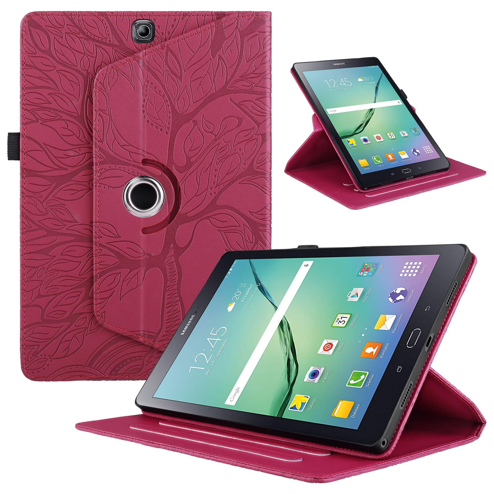 Funda para Samsung Galaxy Tab S9/ S8/ S7 11" (SM-X710/X700/T870) PU Cuero Tablets Protectora Cover 360°Carcasa Giratoria de ángulo Múltiple Stand Función Tablets Funda,Rojo Árboles — view 28