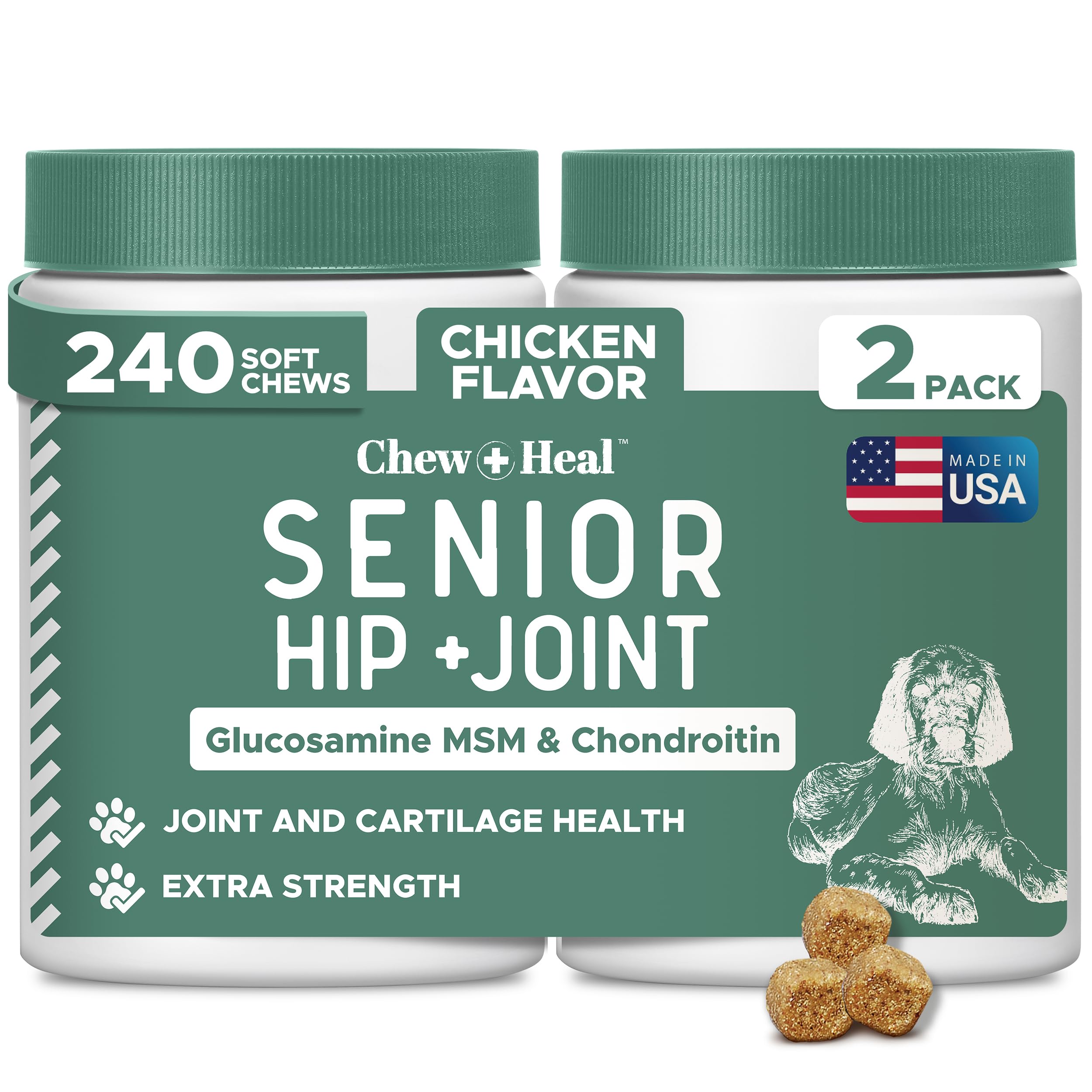 Glucosamine for Dogs Hip and Joint Supplement - 240 Soft Chews for Senior Dogs with Glucosamine, Chondroitin, MSM, Vitamin C, and Omegas - for Mobility, Cartilage, and Joint Health