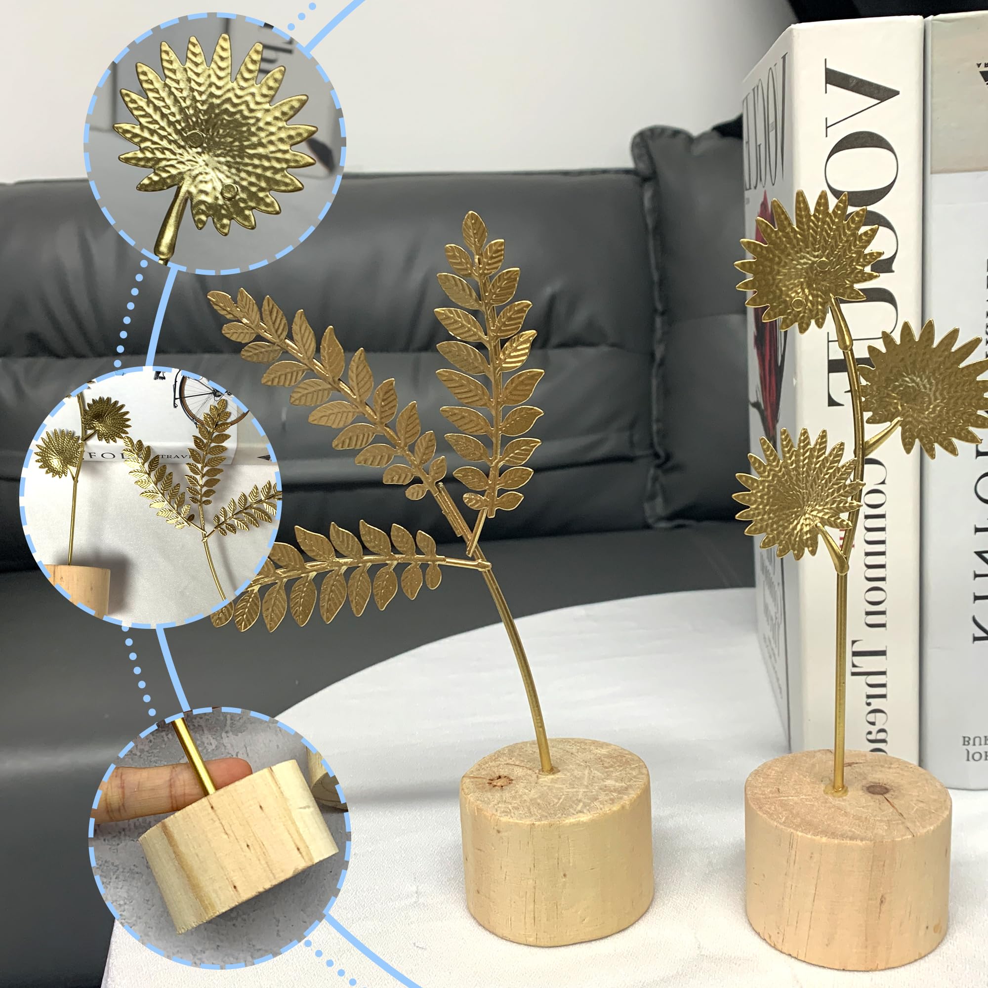 HENGBIRD Metall Blumen Aufsteller 2er Set - Deko Blumen Auf Holz Sockel