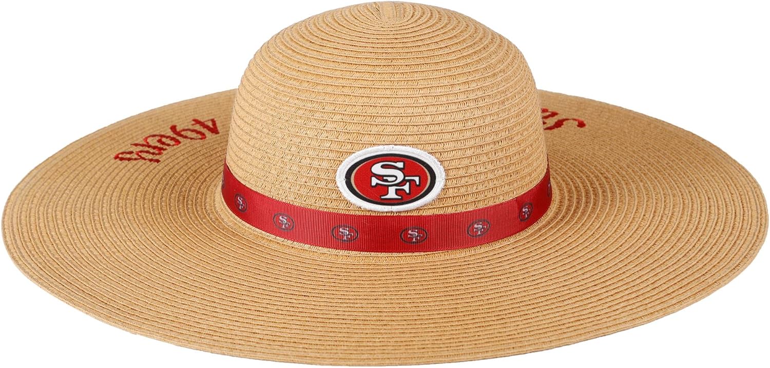 FOCO NFL Womens NFL Team Logo Ladies Fashion Beach Sun Wordmark Straw Hat