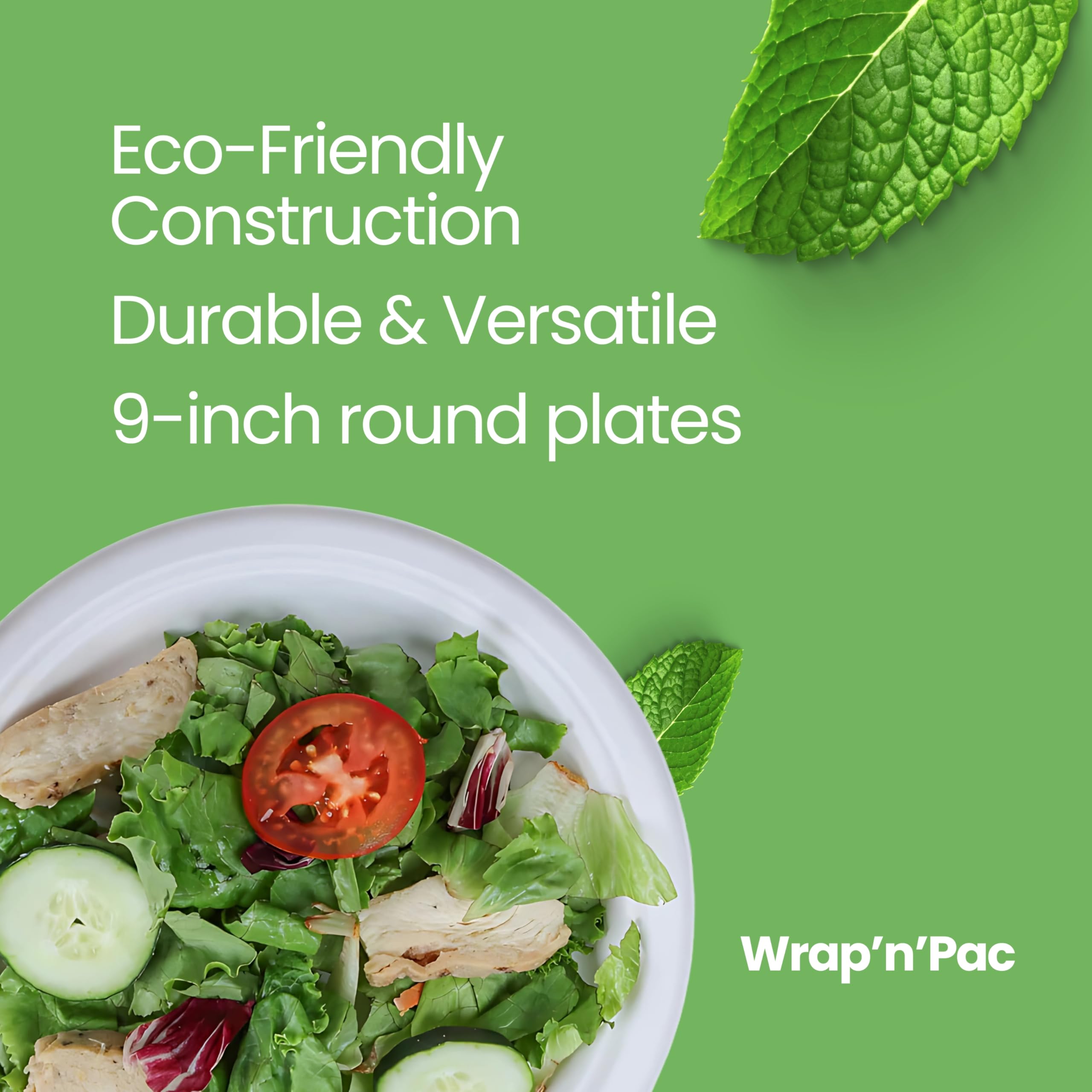 Wrap n Pac 10inch Round Disposable Biodegradable Bagasse Sugarcane Wedding Party Plates Eco Friendly Tableware Plates (10 Inch - Image 3