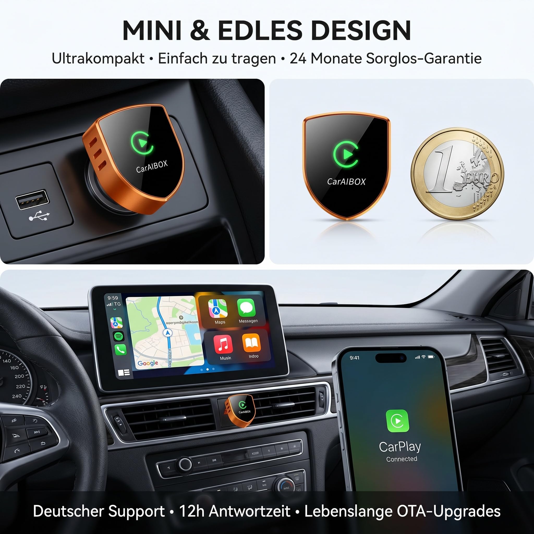 2026 2 w 1 bezprzewodowy adapter CarPlay i Android Auto, Shield Metal Shell, ultra-szybkie WiFi 6 Zero Delay Dongle, automatyczne połączenie (USB/C), tytanowy pomarańczowy