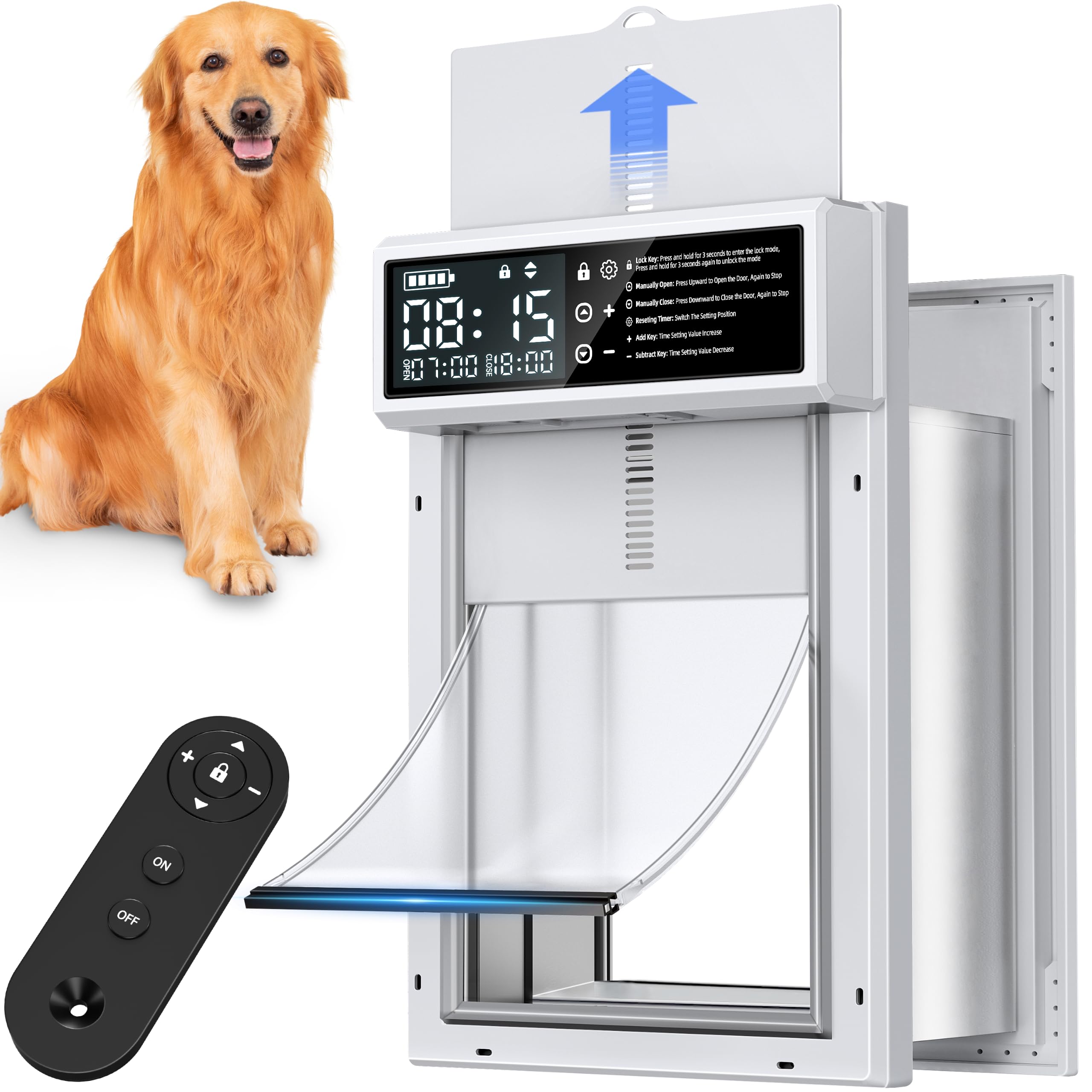 Automatic Dog Door with Timer, Anti-Pinch Sensor