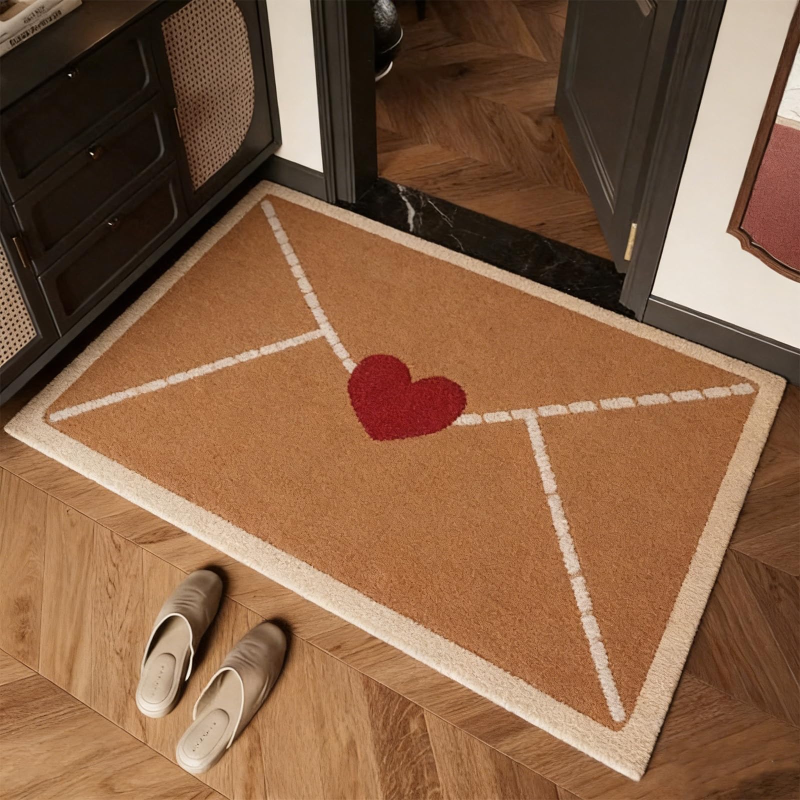 Tapis d'extérieur Saint-Valentin en lin paillasson cœur pour entrée de maison patio 80x120cm
