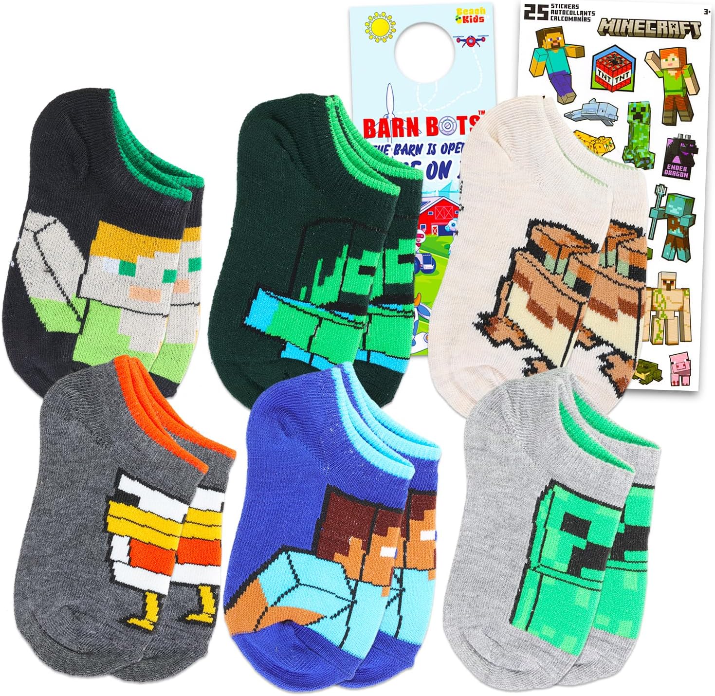 Minecraft Socks Set – Minecraft Accessories Bundle with 6 Pairs of Socks for Boys Age 6-8 Plus Stickers | Gift Set for Kids Minecraft Socks Set – Minecraft Accessories Bundle with 6 Pairs of Socks for Boys Age 6-8 Plus Stickers | Gift Set for Kids