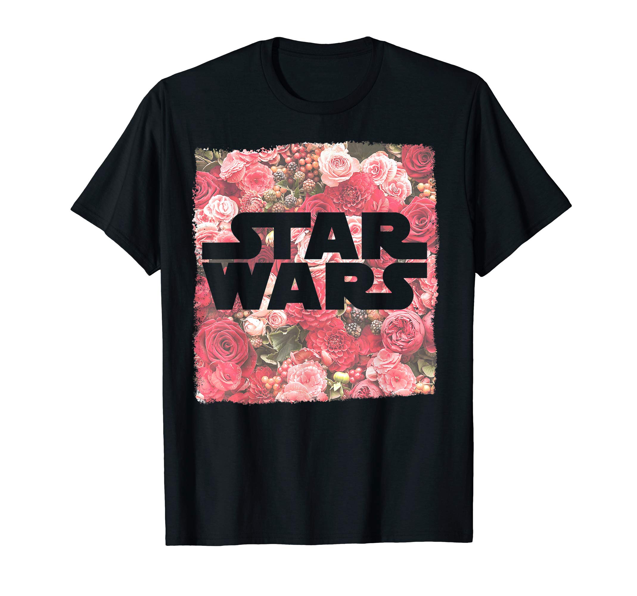 Star Wars Rose Floral Print Logo Fill Pattern T-Shirt T-Shirt