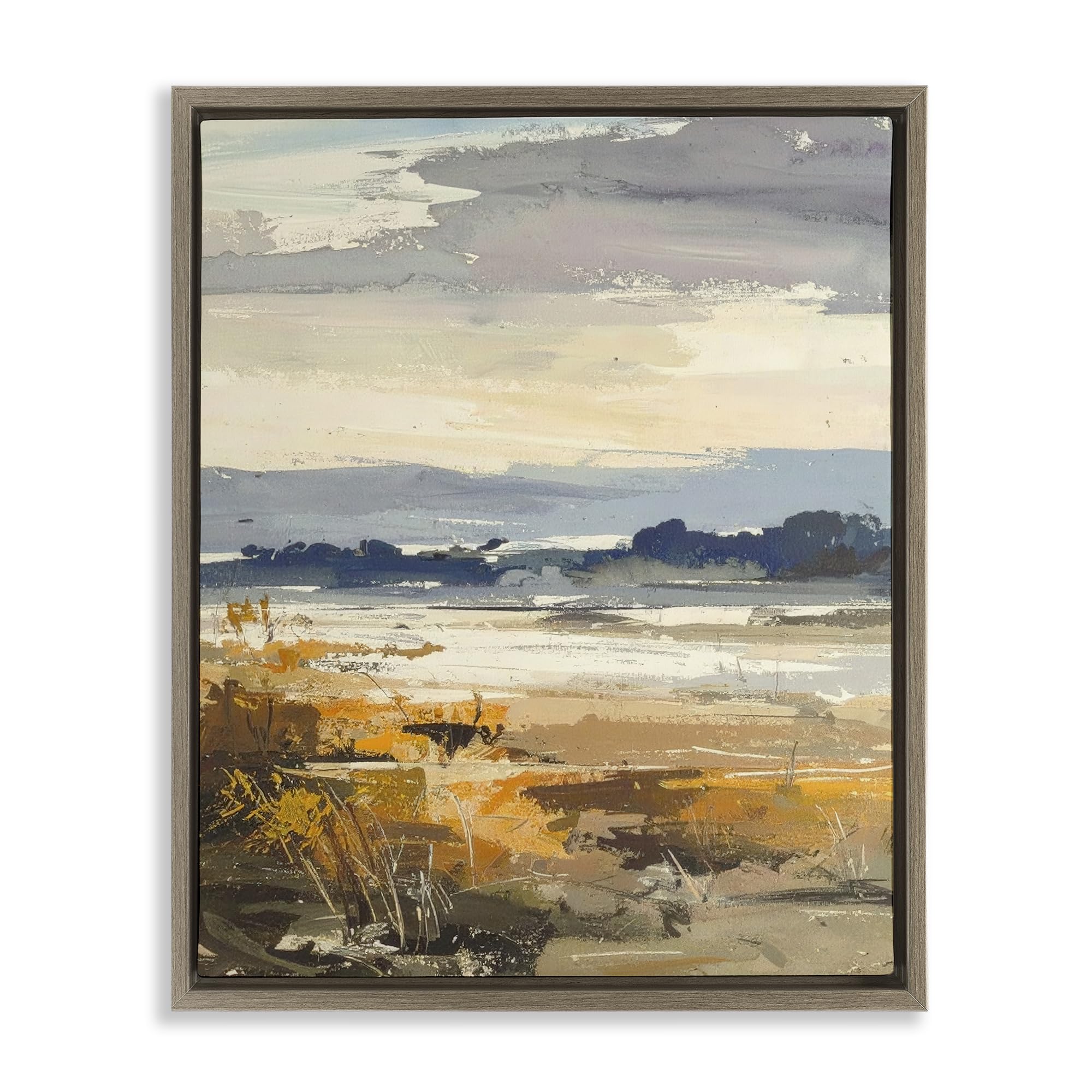 Stupell Industries 'Distant Horizon Abstract', Floating Frame Canvas Art, Brown, 17 x 21 Inches, Easy to Hang and Sturdy, Made in USA, by Alonza Saunders