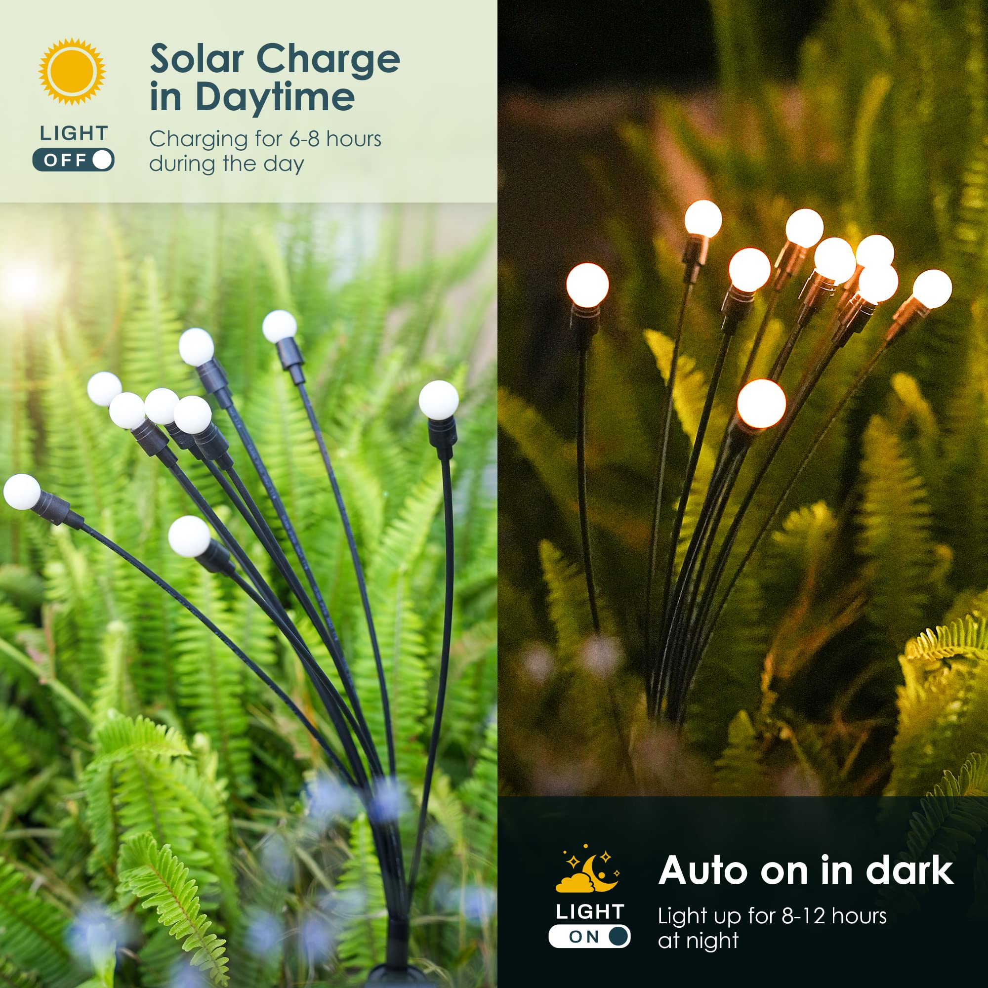 6 Stück Glühwürmchen Solarleuchten mit 10 LEDs, wasserdicht Solar Glühwürmchen Leuchte, Solarleuchten für den Außenbereich, Terrasse, Hof, Weg, Gartenkunst
