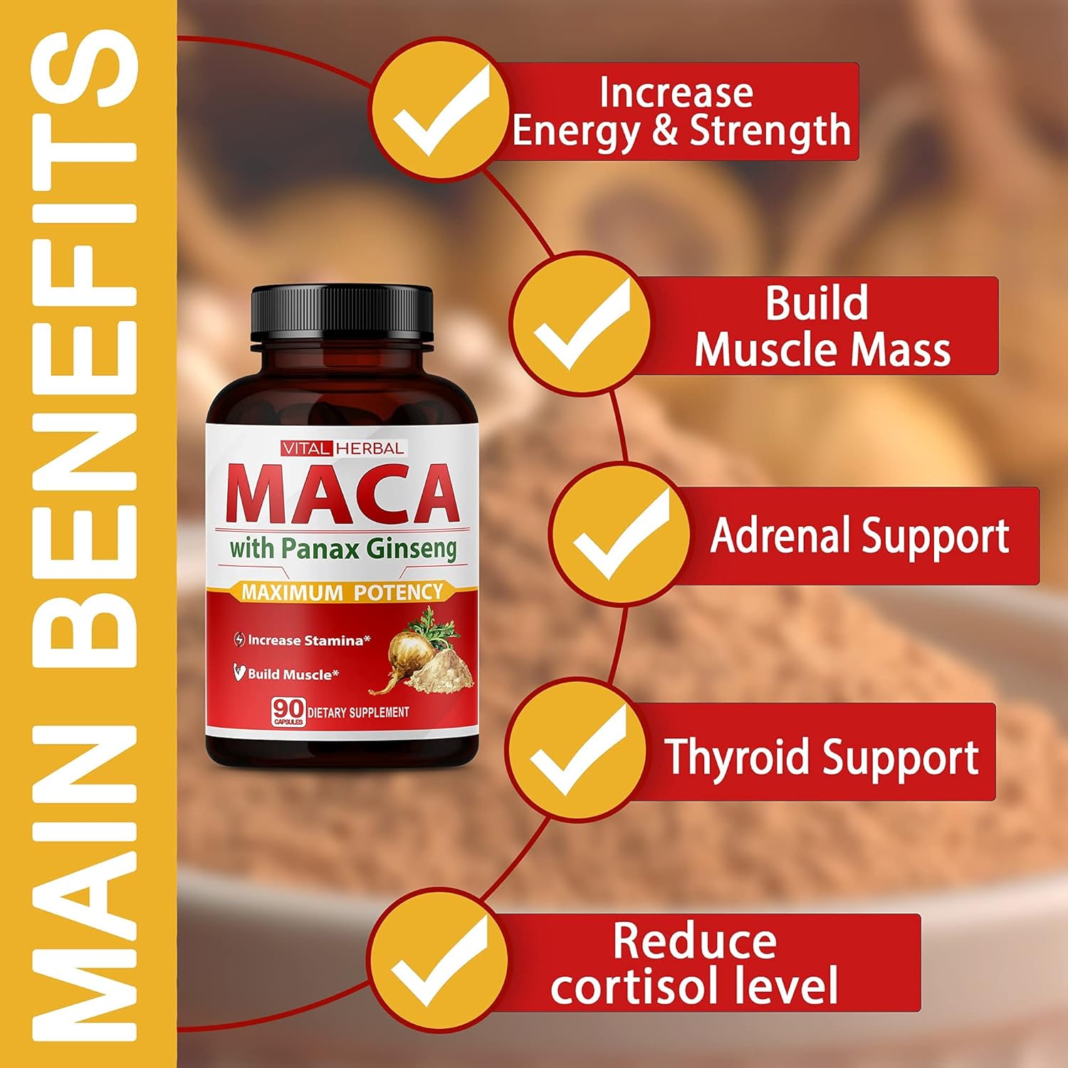 Maca Root Capsules Equivalent to 7200mg Maximum Strength with Ashwagandha Tongkat Ali Tribulus Terrestris Horny Goat Weed Panax Ginseng for Men Women - 1 Bottle - 90 Days Supply : Health & Household