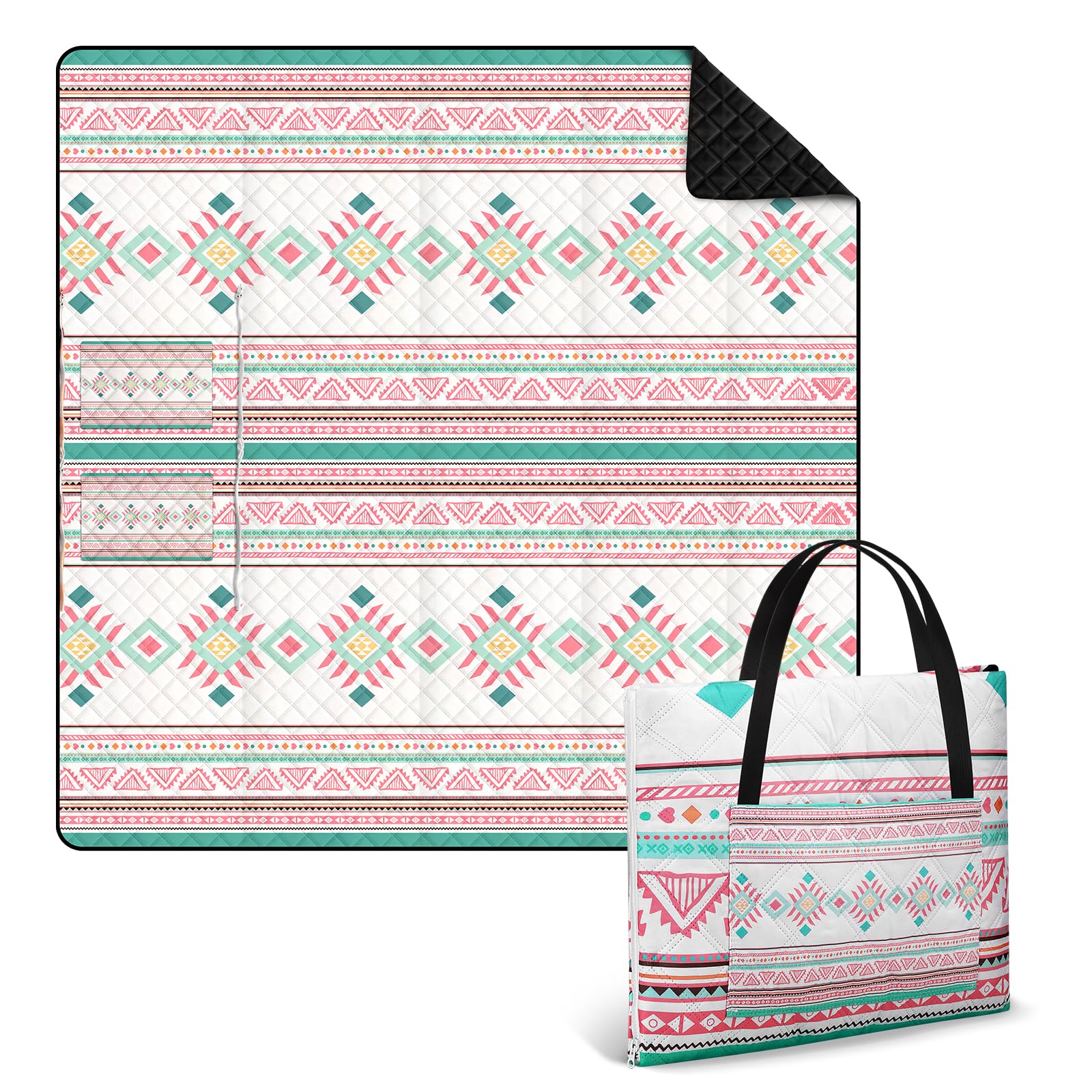 Ulikey Coperta da Picnic, 200 x 200 cm Boho Coperta Picnic Impermeabile, Tappetino da Spiaggia Portatile Isolata, Tappeto da Picnic lavabile per Esterni, Campeggio, Spiaggia, Parco, Picnic (Rosa)
