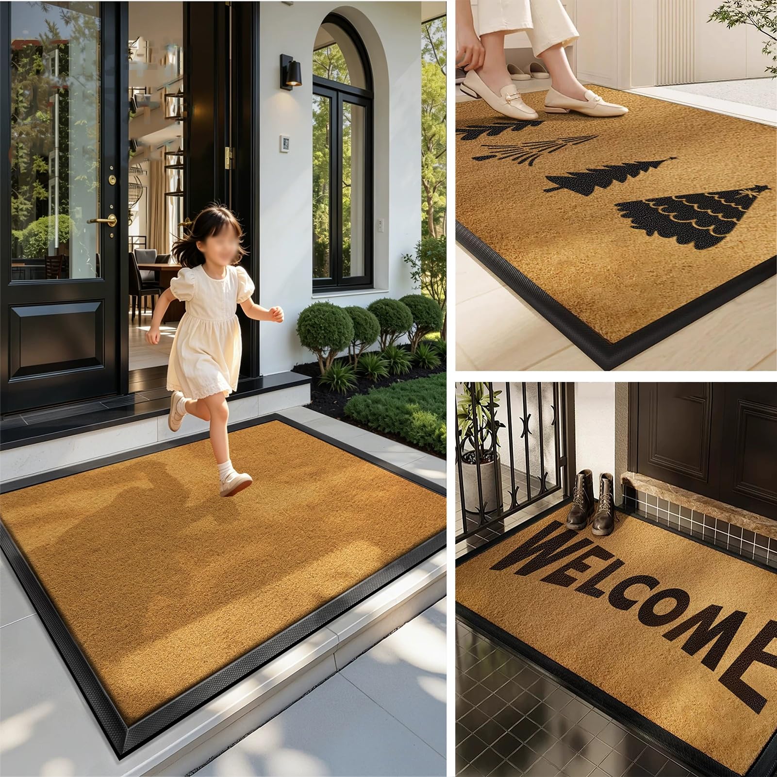 Zerbino Ingresso Esterno in Cocco Anti-Sporco Lavabile | prevent skidding Low Profile Durable Door Mat per Ingresso, Interno Esterno(C,23.6x35.4in/60x90cm)