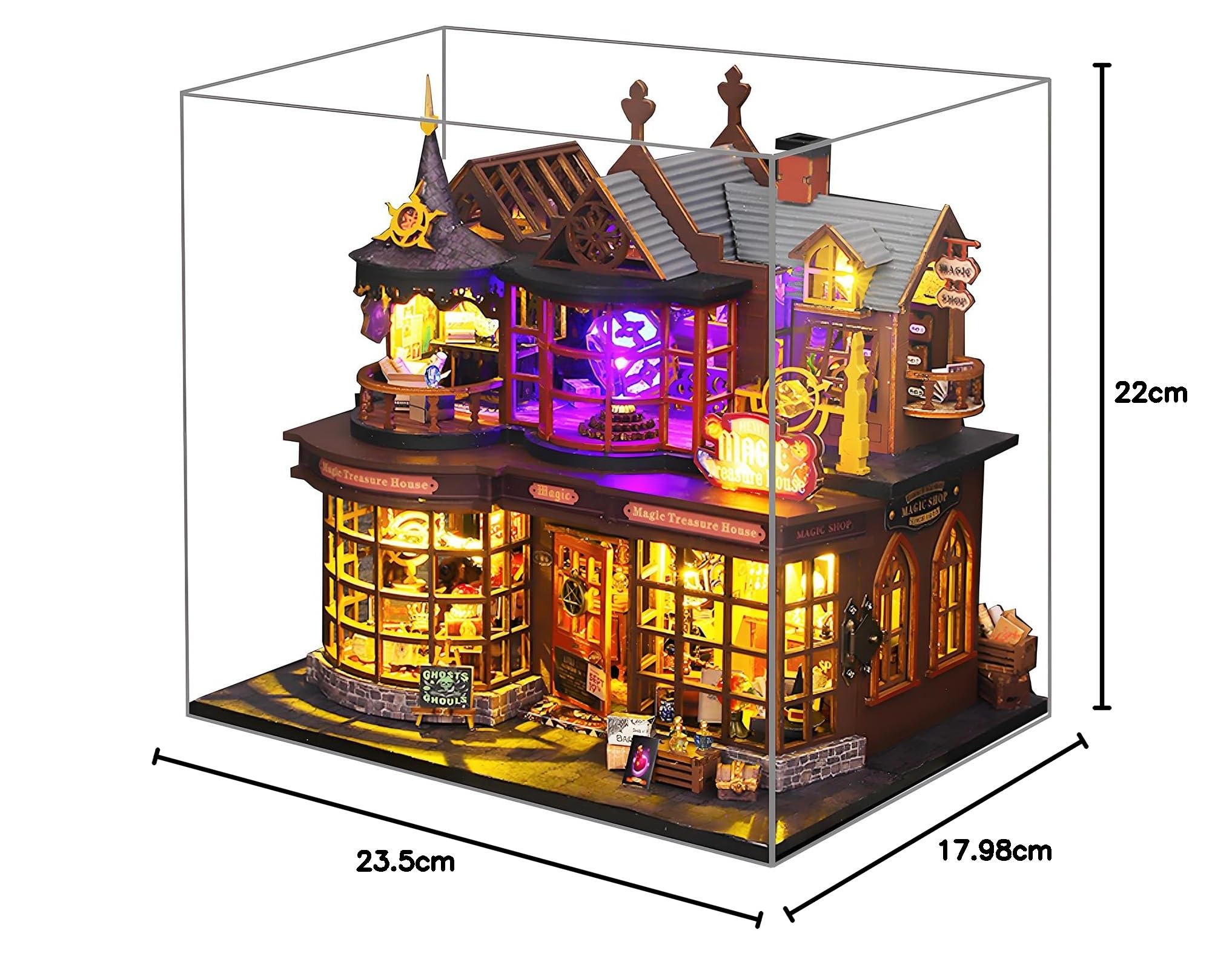 Spilay Casa de muñecas en miniatura, kit de construcción de madera con cubierta a prueba de polvo, caja de música y LED, regalo para adultos (Magic Treasure House)