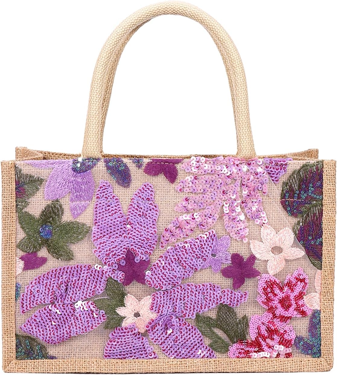 NICOLE & DORIS Shopping Bag Large Tote Bag Jute Handbags Lightweight Shopping Bag for Work Women Beach Bag Folding Shopping Bag Gift Bag, purple, L