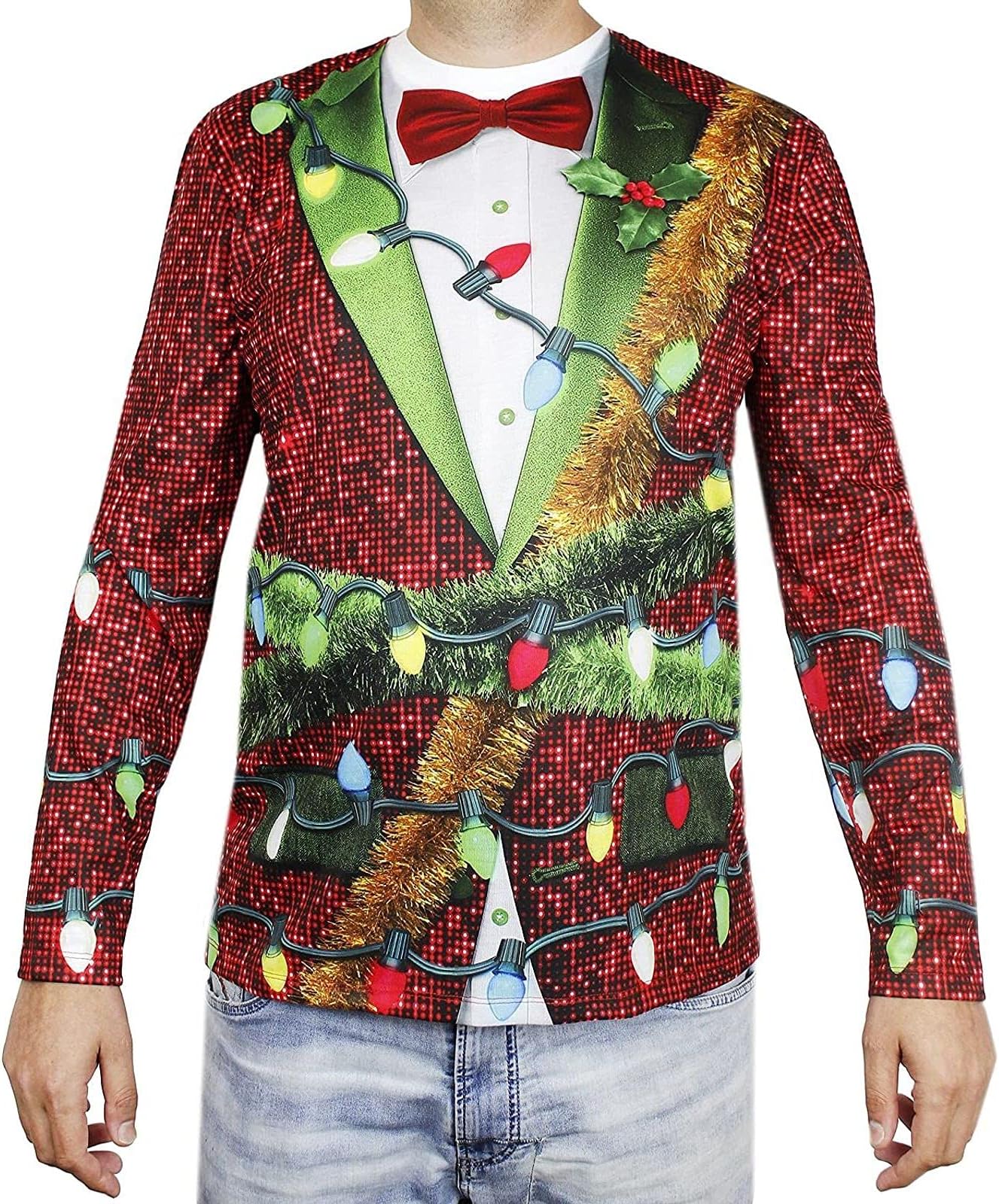 Funny Christmas Shirt, Faux 3D Top Holiday Suit for Adults (Size Small)