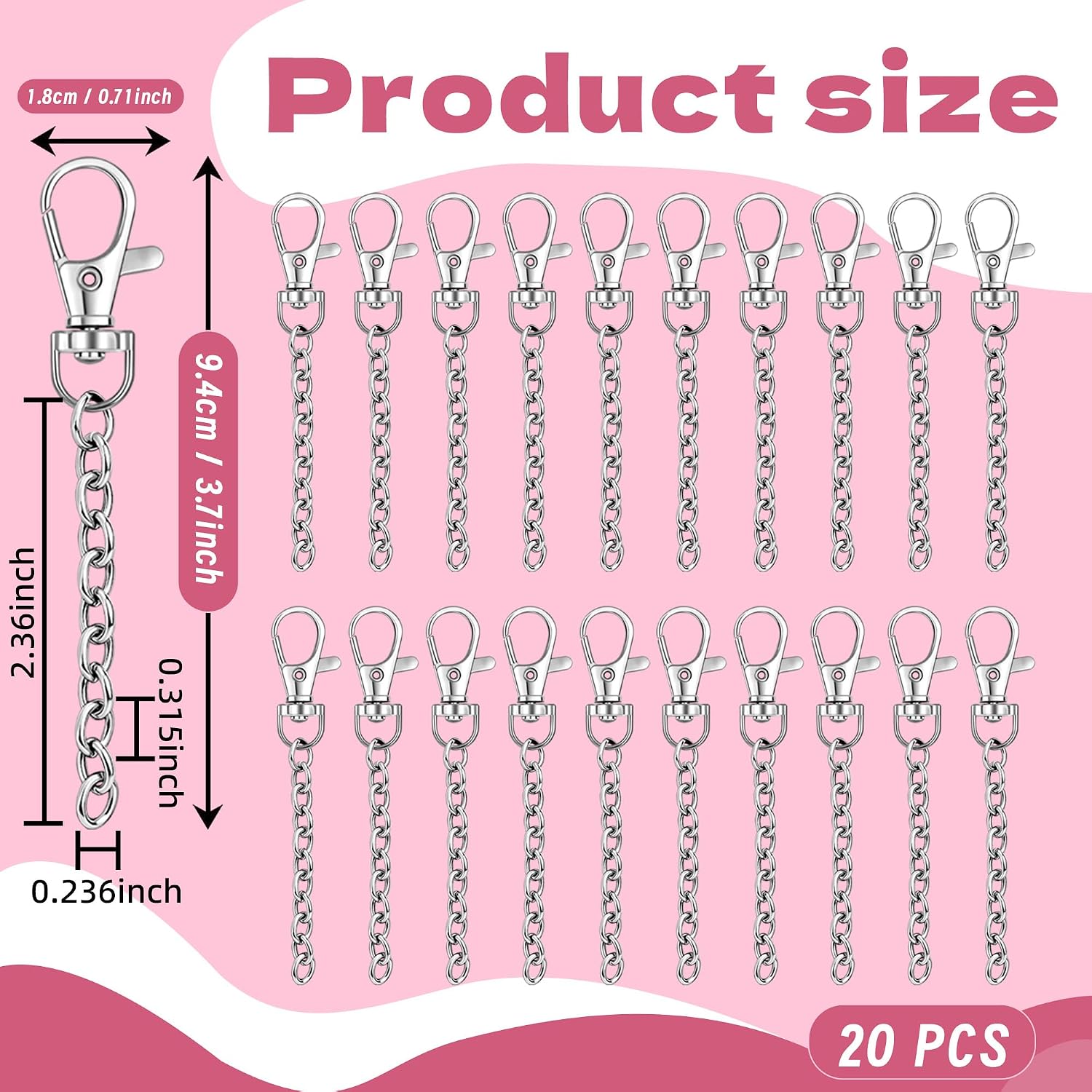 20/40 PCS Lobster Claw Clasps with Extender Chain Gold Silver Keychain Making Kit Metal Keychain Rings with Clip