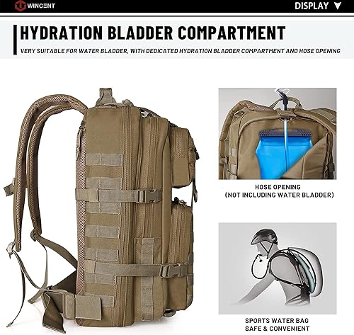 Miniatura 2 de WINCENT Mochila de asalto táctico militar multifunción con doble costura, mango trenzado y correas de topos cortadas con láser para fijación de