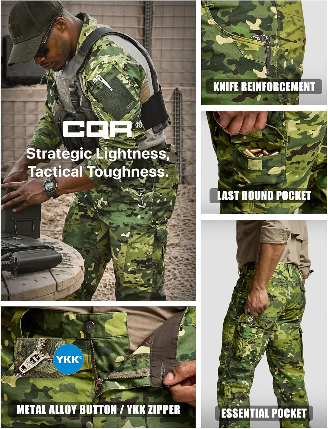 CQR Men's Utility Flex Cargo Pants, Classic-Fit Casual Stretch Work Pants, Water Resistant Lightweight Tactical Hiking Pants - Image 9