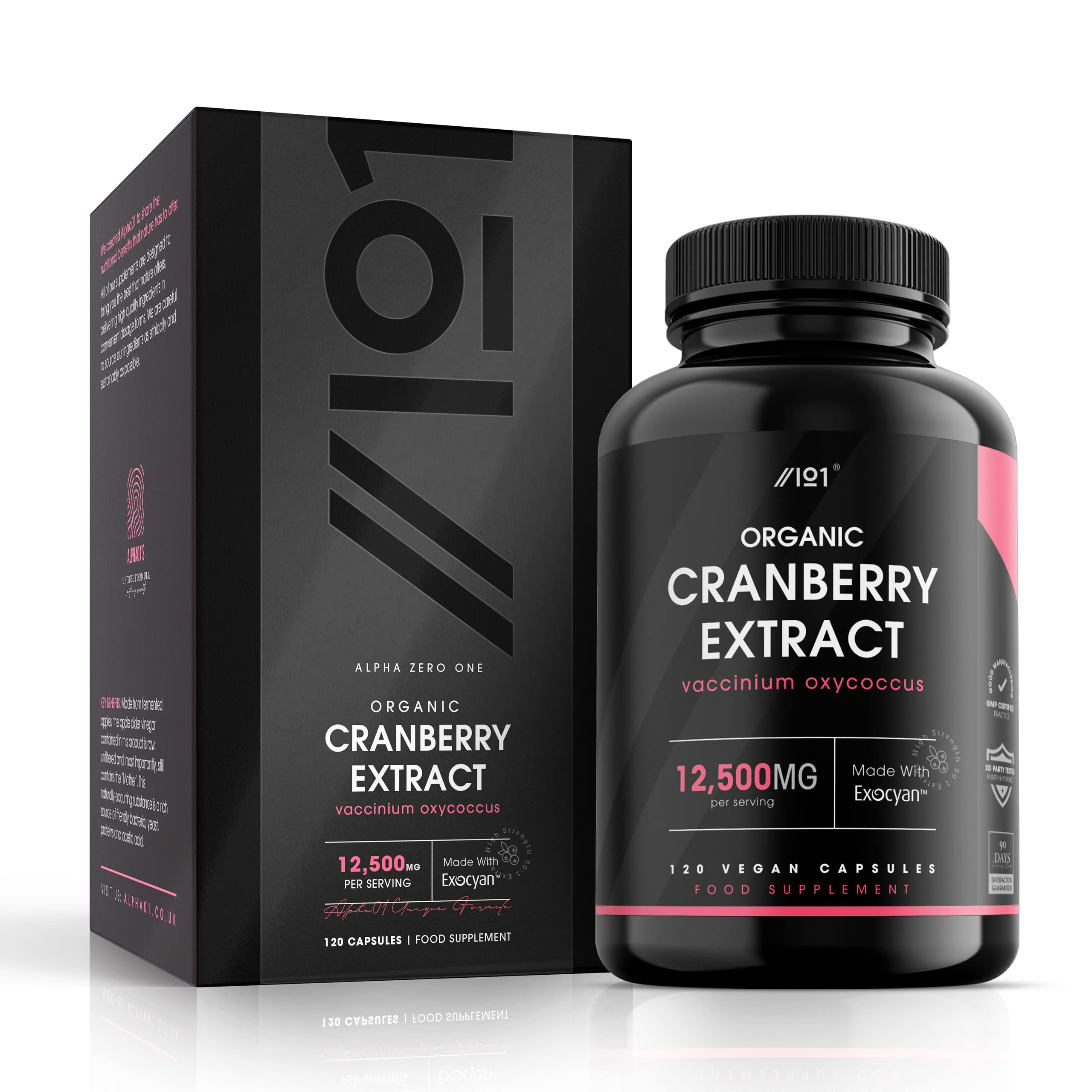 Organic Exocyan® Cranberry Extract 12,500mg - 2 Months Supply - High Strength 50:1 Concentrate Daily Supplement for Women - No Artificial Preservatives - Vegan, Non-GMO, Gluten Free. 120 Capsules