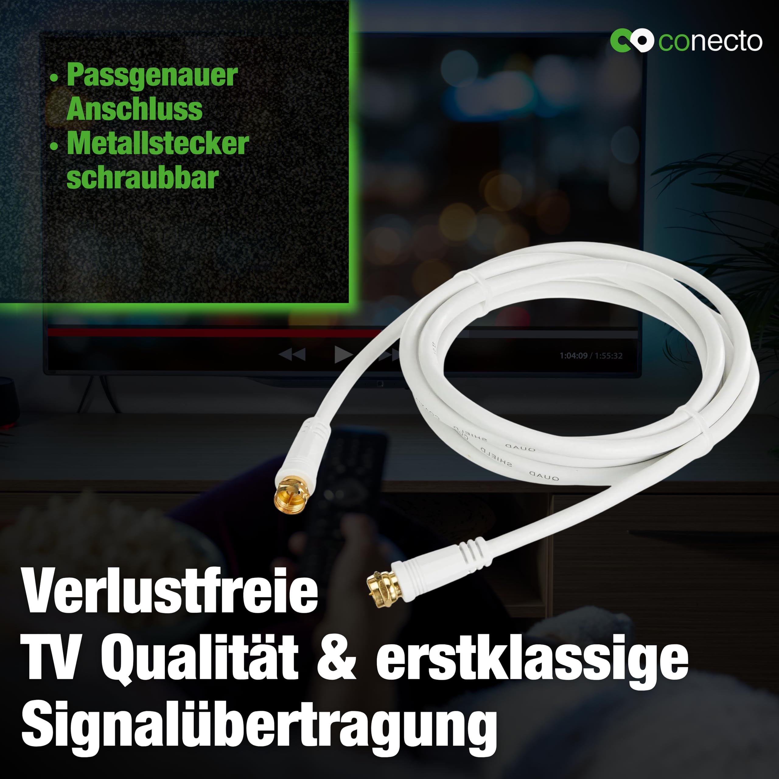 conecto Kabel antenowy SAT, kabel koncentryczny - wtyczka do wtyczki, biały, 5,00 m
