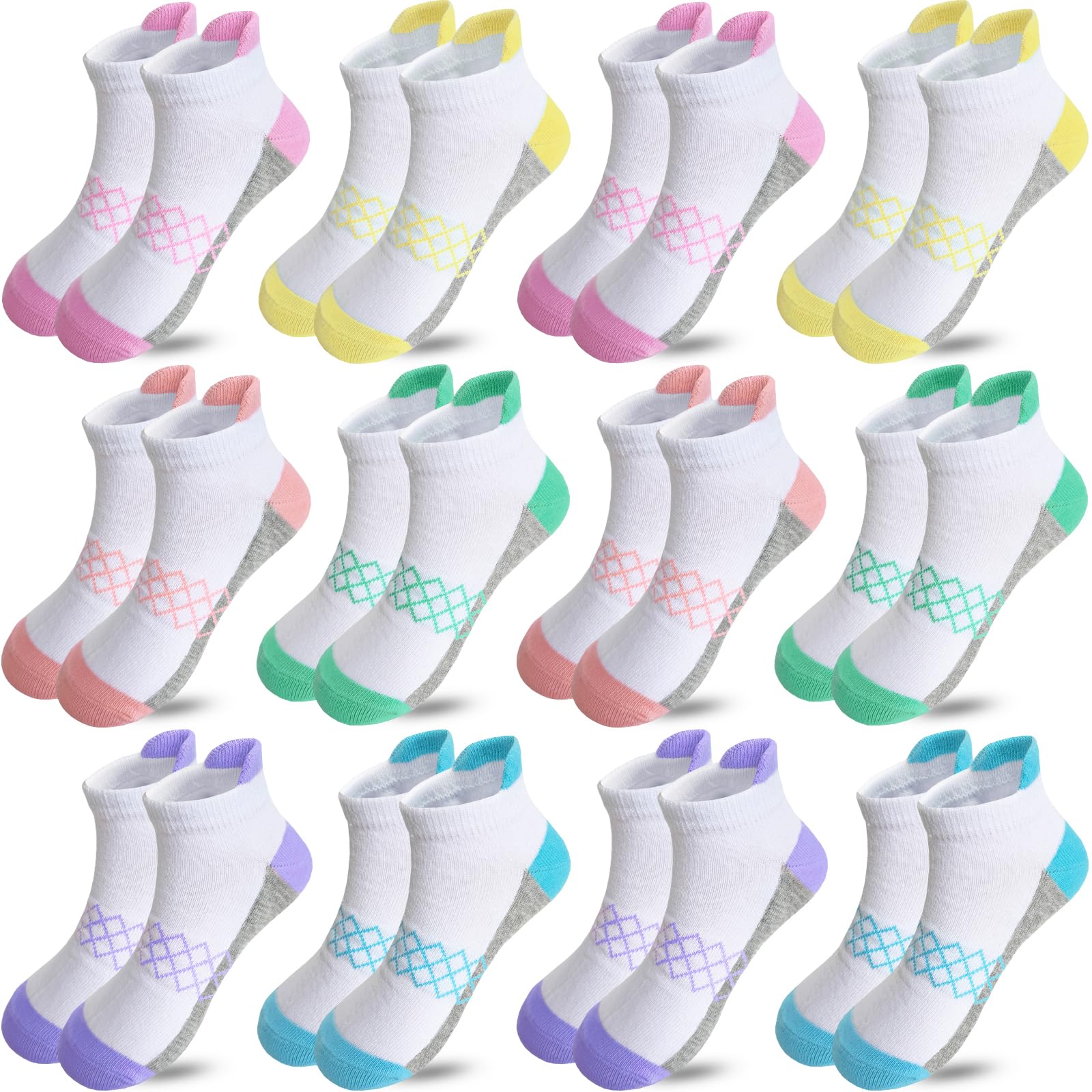 JAMEGIO Girl Socks - 12 Pairs Girls Ankle Athletic Running Low Cut Socks