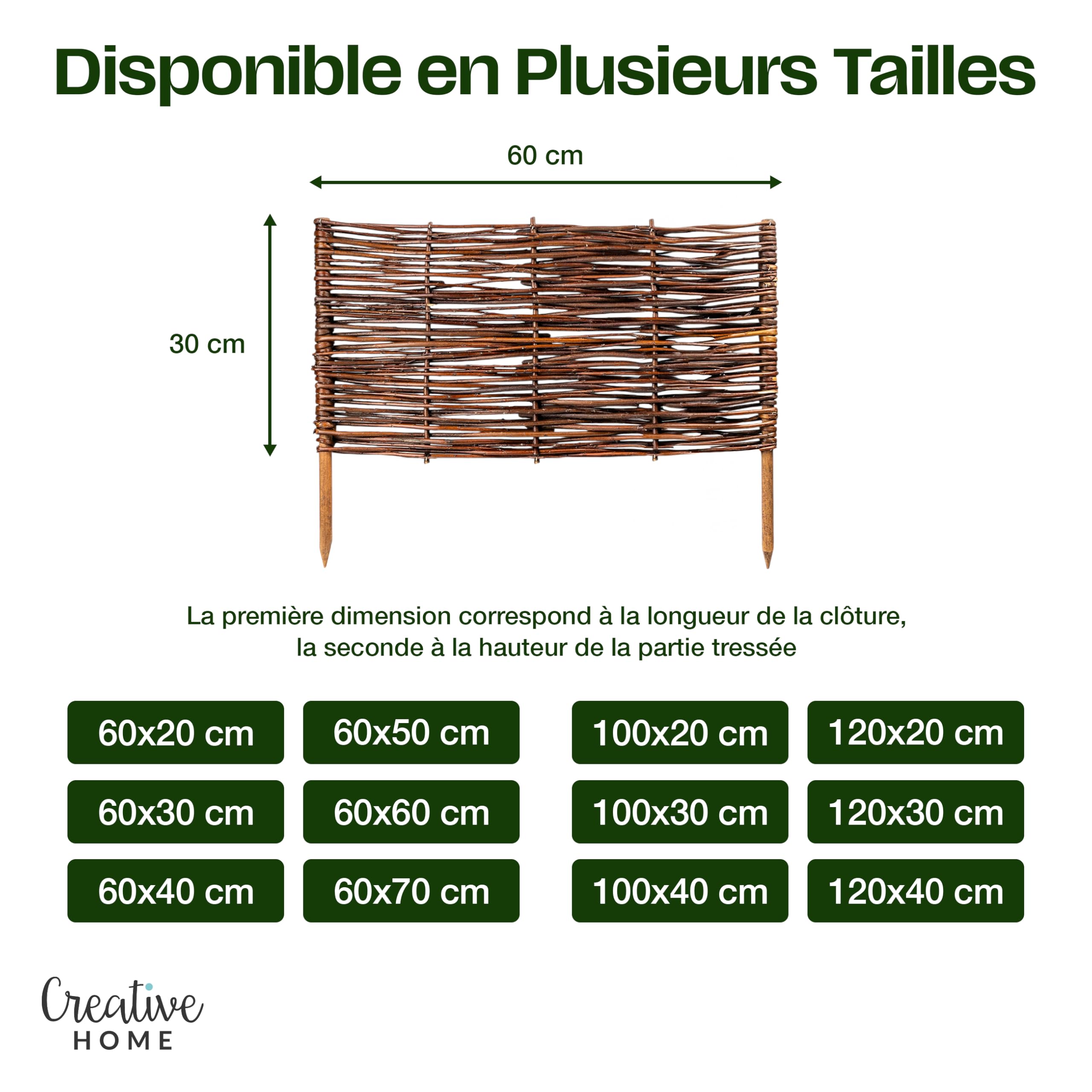 Creative Home Lot de 5 Bordure de Jardin en Saule | 60 x 50 cm (+/- 1 cm)