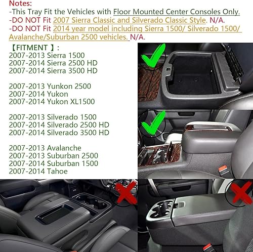 Miniatura 3 de EDBETOS Bandeja organizadora de consola central compatible con GMC Sierra 1500 Chevy Silverado Suburban 2500 Avalanche 07-13 Accesorio 07-14 Sierra