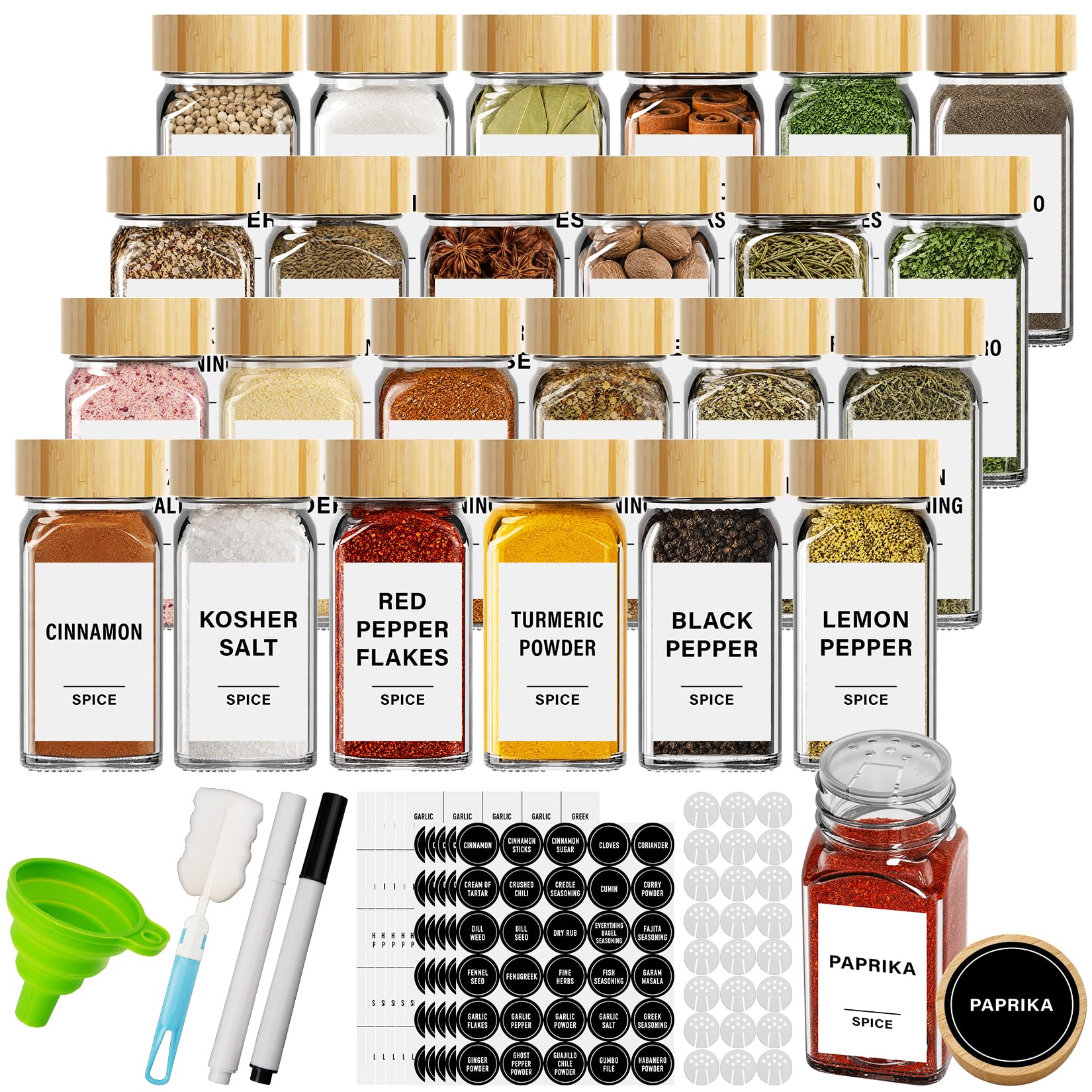 EDELHAUS Square Glass Spice Jars (24 x 4oz) with Black Lids + Magnetic Spice Rack for Refrigerator (Fits 12 Jars) + Bonu — deal on Shopping With Noya