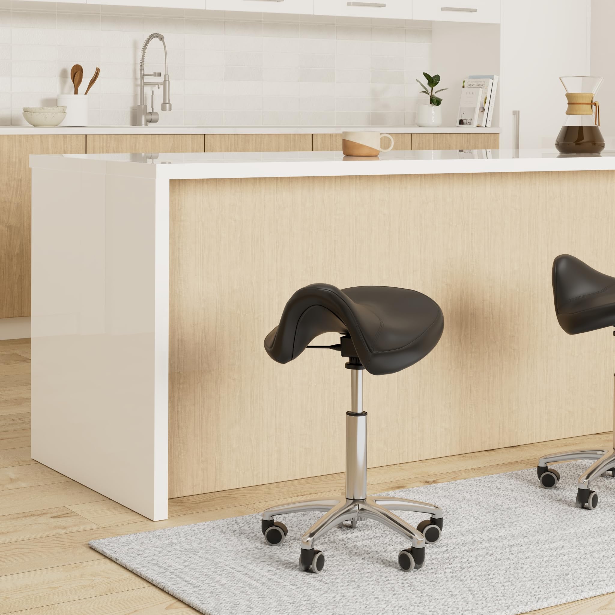 Physa Taburete de peluquería ergonómico 500-640 mm 150 kg Negro Asiento silla de montar Funda lavable cuero artificial
