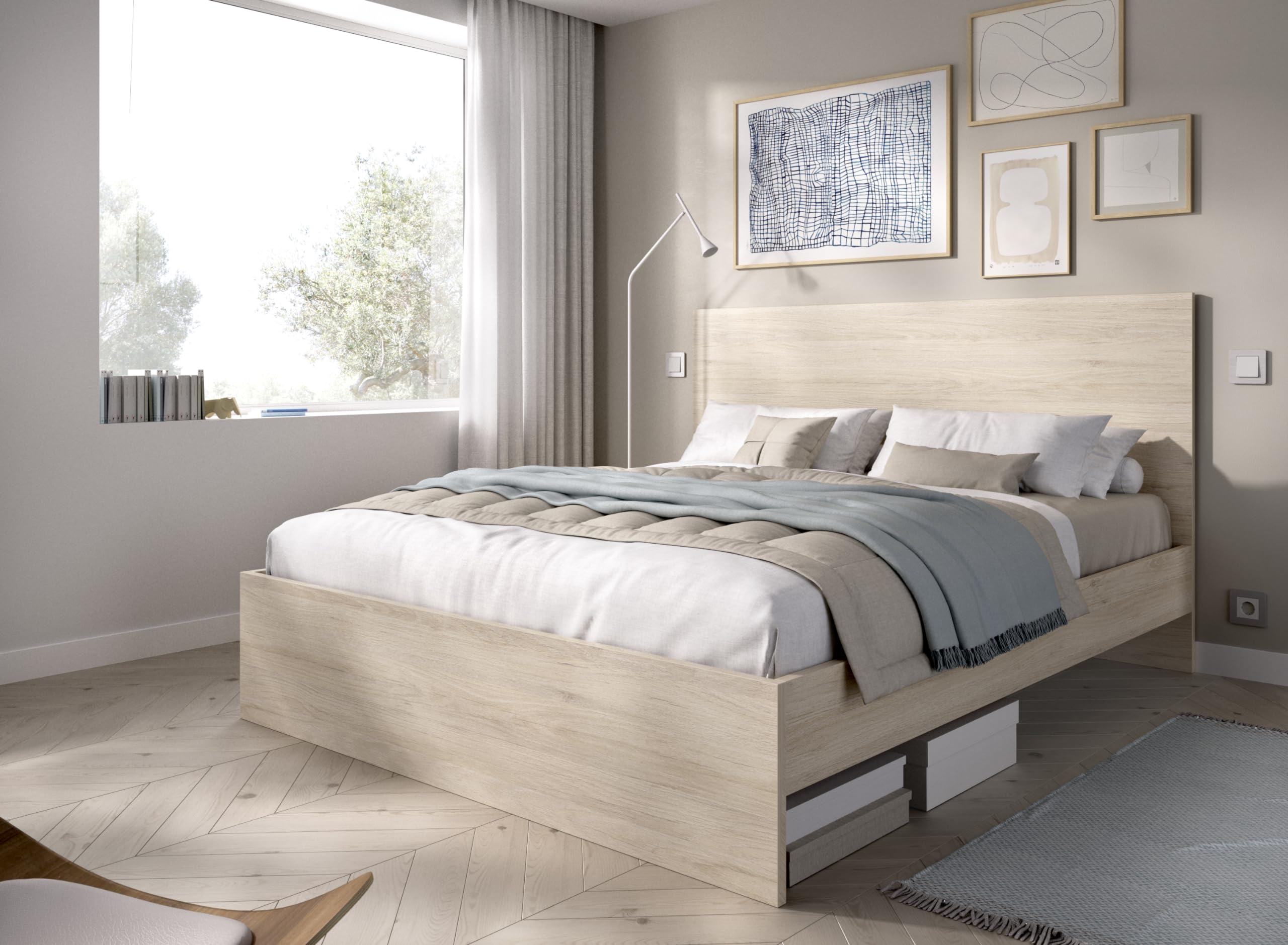 DEKIT Grupo RIMOBEL Lago - Cama para Dormitorio 135/​140X190 - Natural - 100 x 145.4 x 195