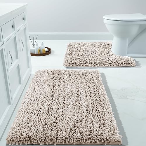 Yimobra Juego de 2 alfombras de baño, lujosas alfombras de baño extra gruesas, tapetes antideslizantes de felpa para el suelo del baño, tapete de