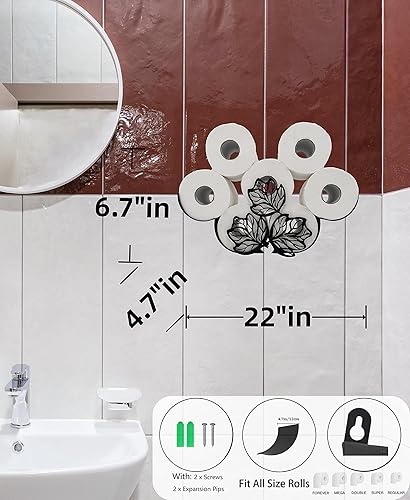 Miniatura 3 de Soporte de papel higiénico de hojas, divertido soporte de pared de animales para 8 rollos adicionales, escultura de arte de pared de metal,