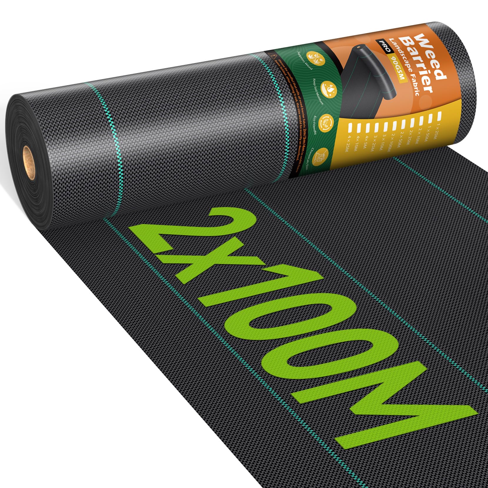 iropro 2m x 100m Heavy Duty Weed Control Membrane Garden Weed Barrier Fabric for Landscaping Driveway Gravel Artificial Grass Lawn Underlay Black Woven Roll Ground Cover