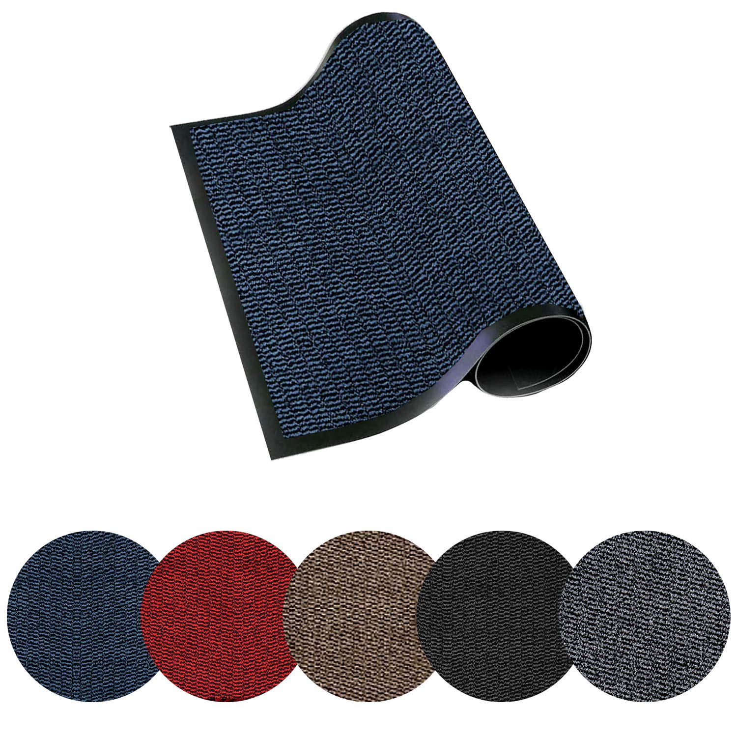 Trendsco - Dirt Trapper Door Mat Indoor & Outdoor - Non Slip Rubber Backing Carpet and Floor Mat for Home, Kitchen & Office - Super Absorbent Washable Rug Mat for Front & Back Door (Blue || 120x180)