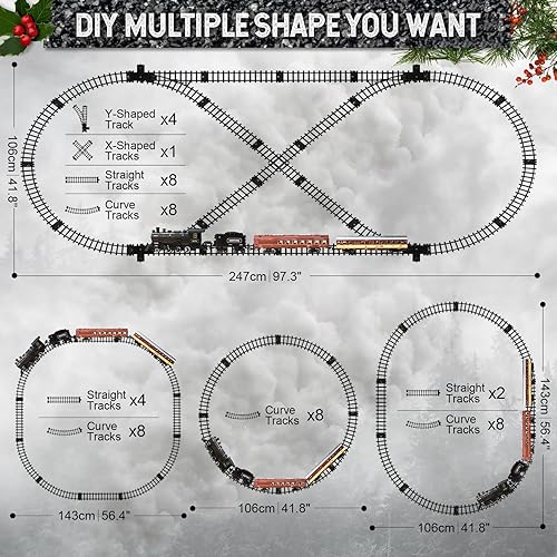 Miniatura 3 de Juego de tren Juguetes de tren a control remoto con pista de lujo e iluminación de pasajeros, juegos de tren de batería recargable con humo,