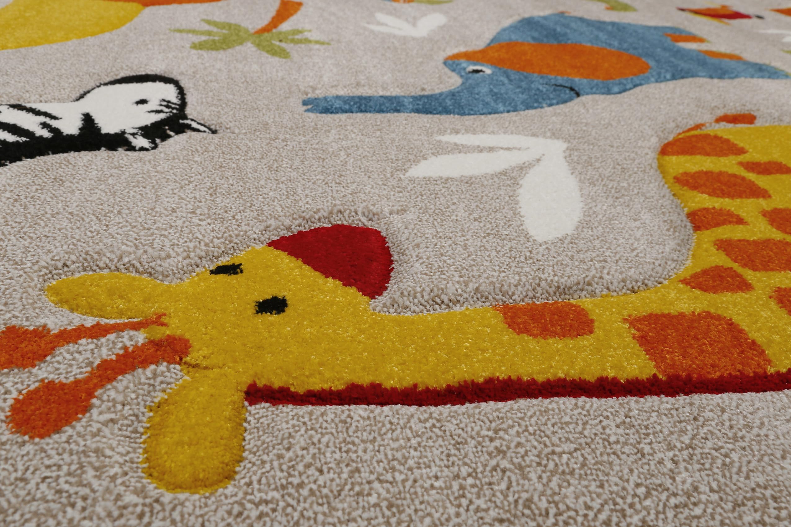 Smart Kids Tkany dywan dziecięcy, odkryj kolorowe safari z krokodylami, słoniami, żyrafami i zebrą – Benny & Friends (80 x 150 cm, piaskowy beżowy melanż)
